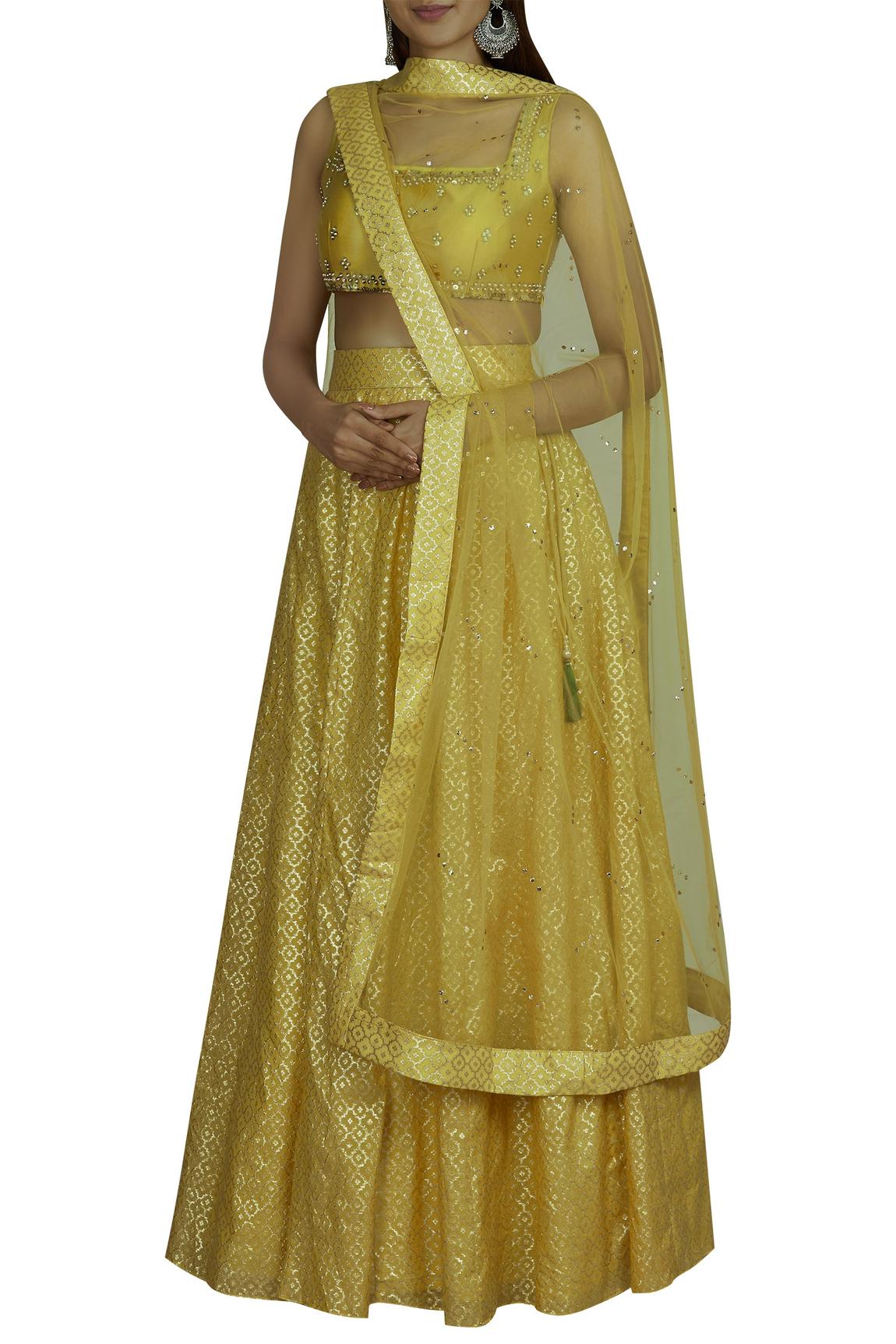 Yellow Blouse Chanderi Lehenga Set