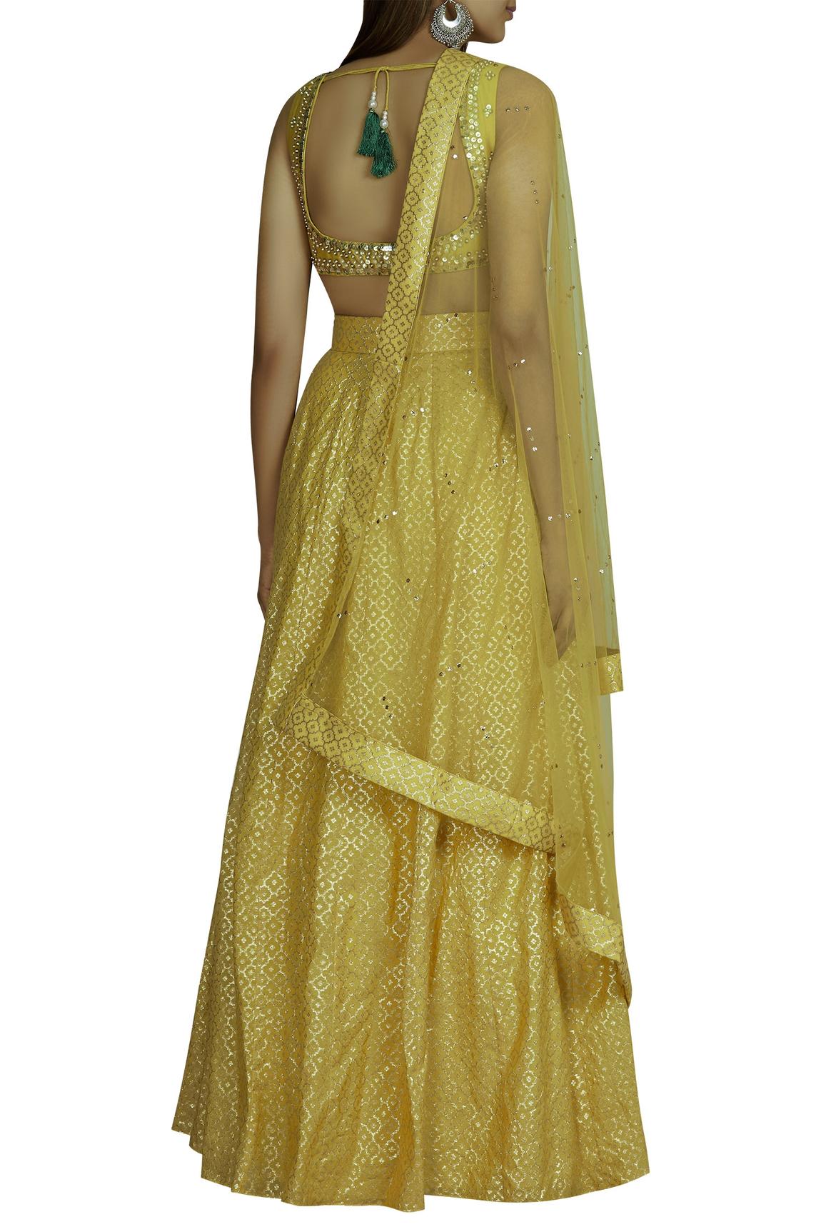 Yellow Blouse Chanderi Lehenga Set