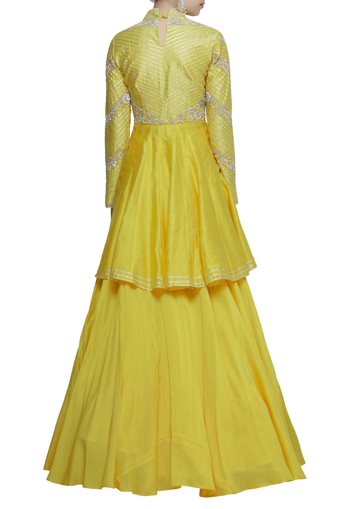 Yellow Chanderi Kurta Lehenga Set