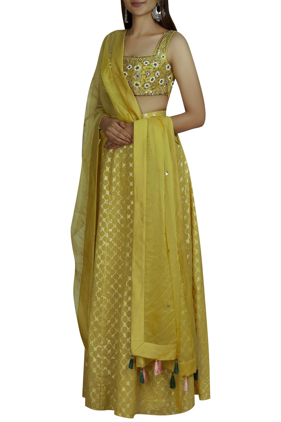 Yellow Chanderi Lehenga Set