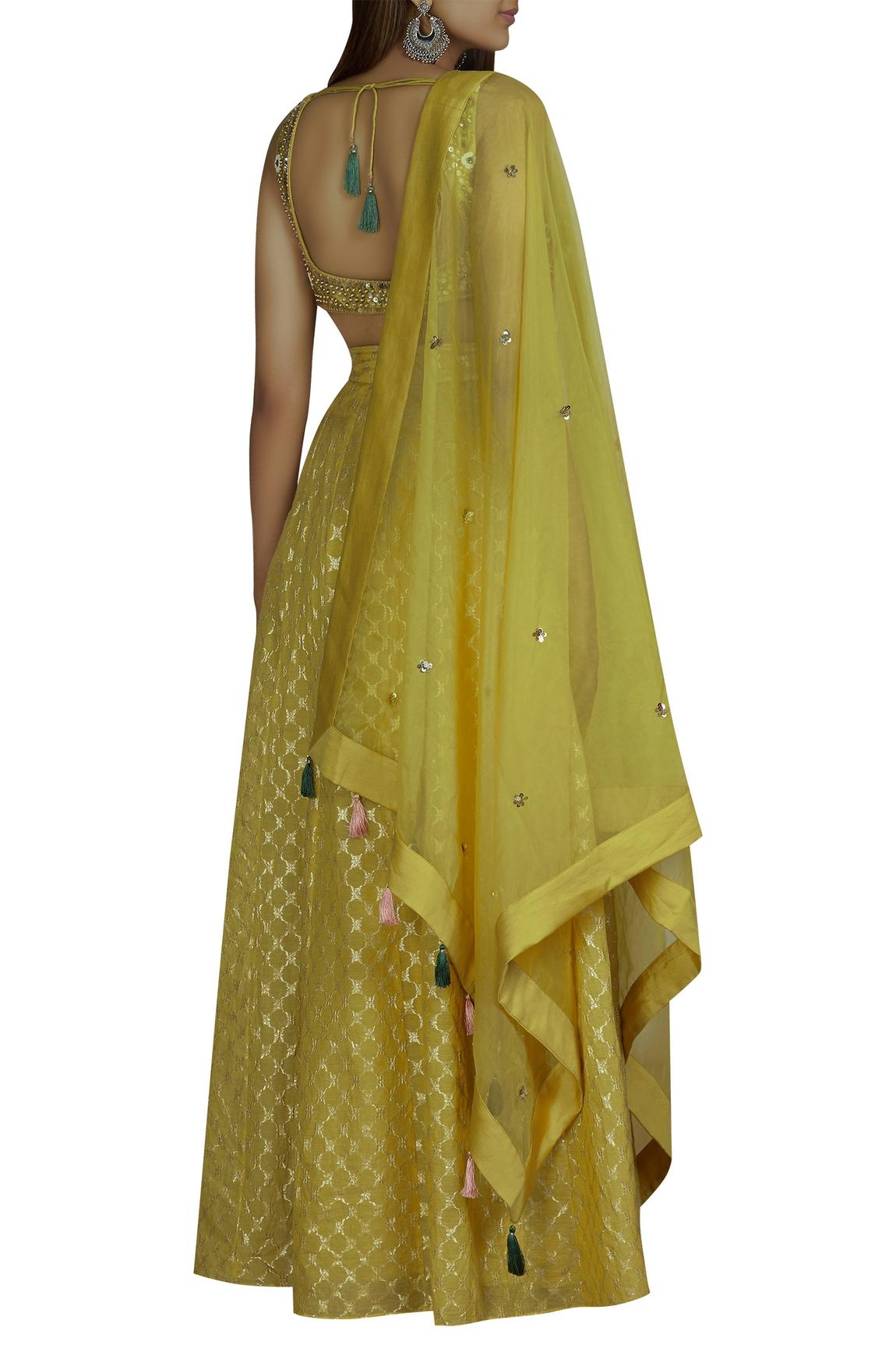 Yellow Chanderi Lehenga Set