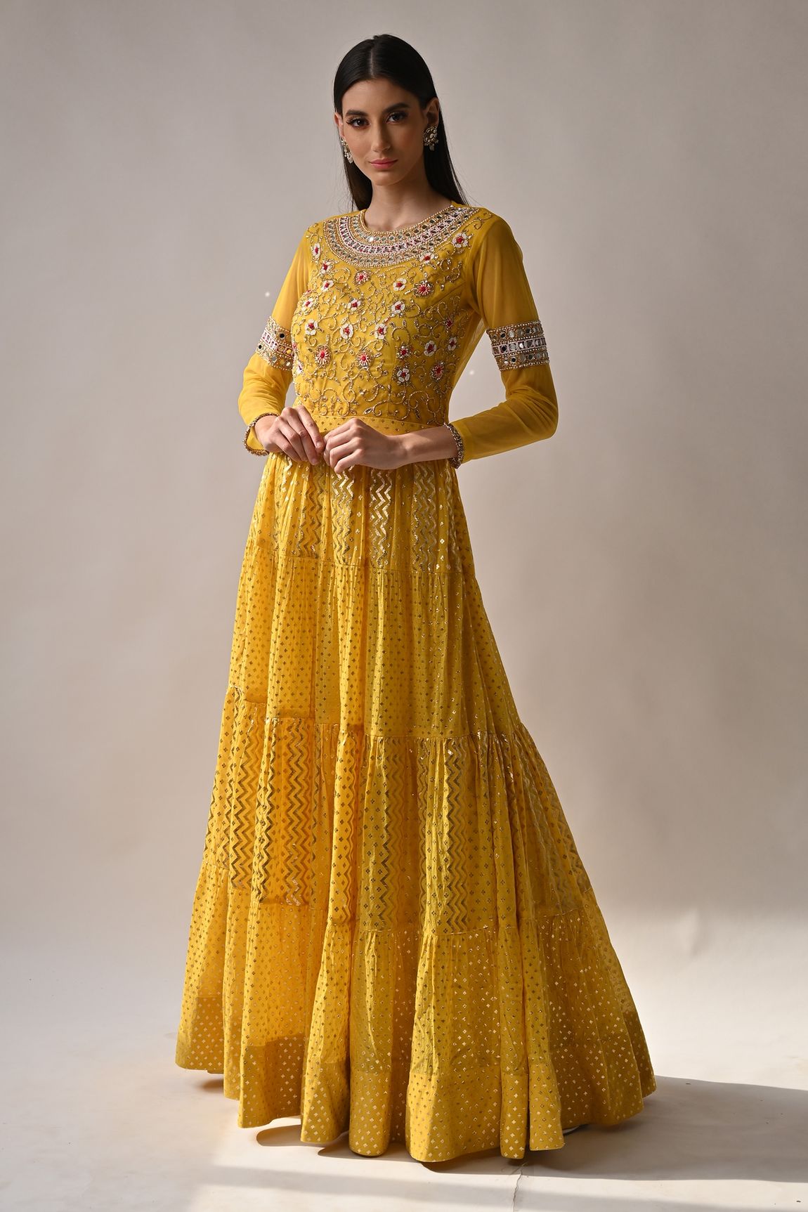 Yellow Chanderi Silk Anarkali With Dupatta