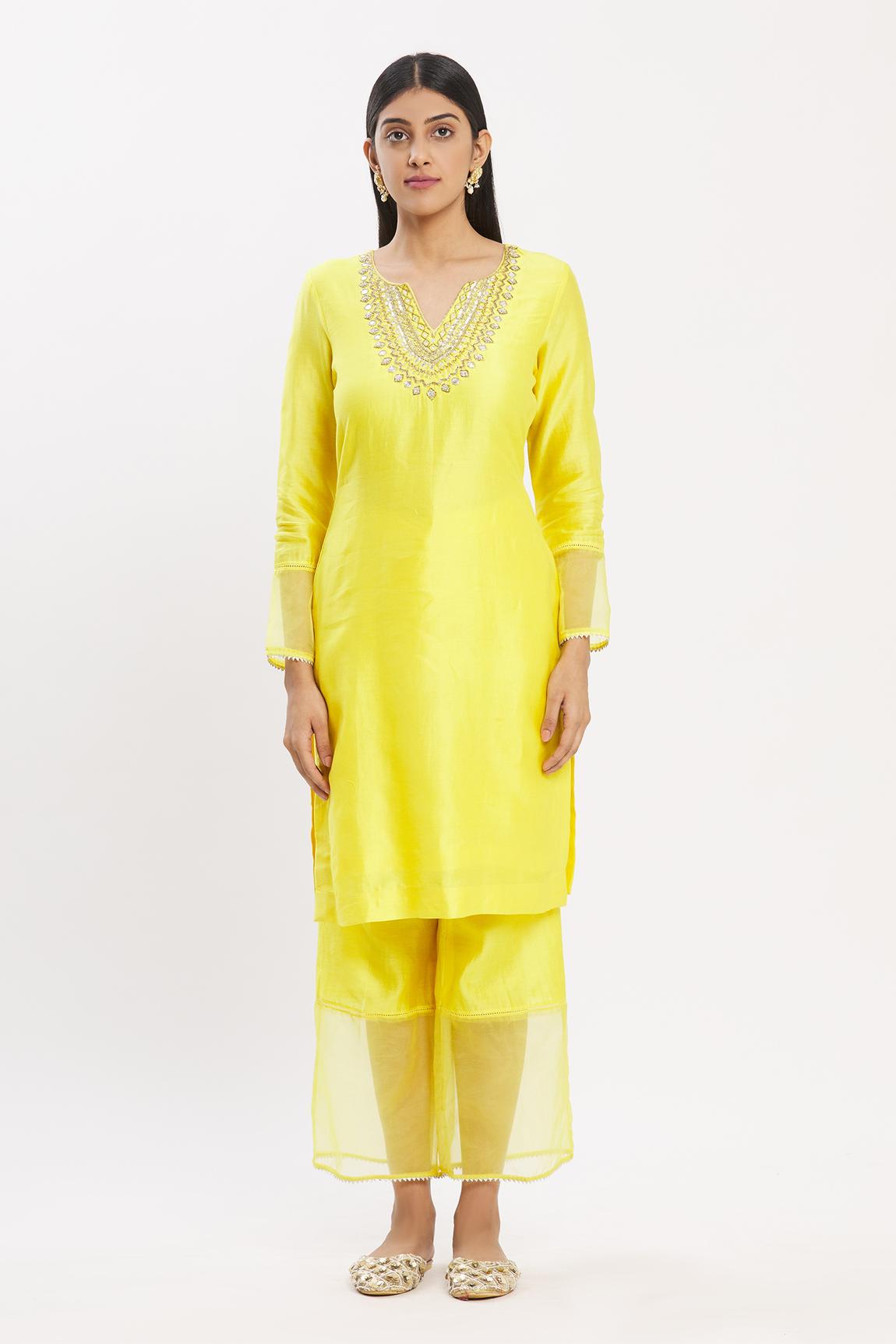 Yellow Chanderi Silk Kurta Set