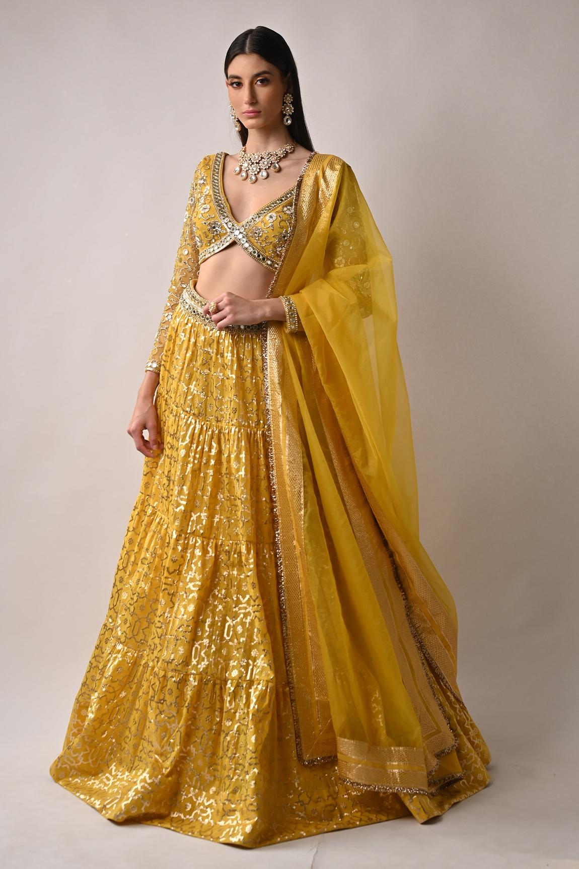 Yellow Chanderi Silk Lehenga Set