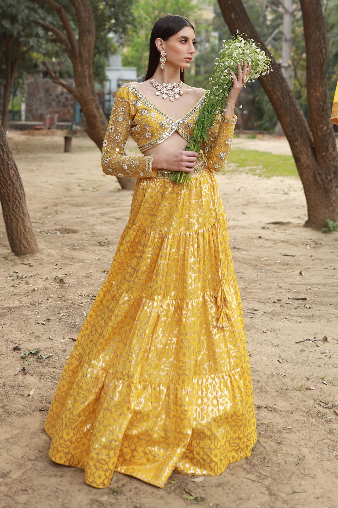 Yellow Chanderi Silk Lehenga Set