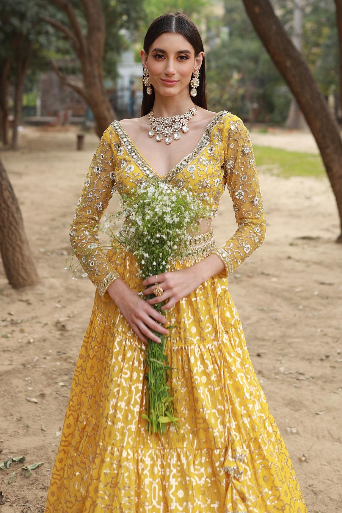 Yellow Chanderi Silk Lehenga Set