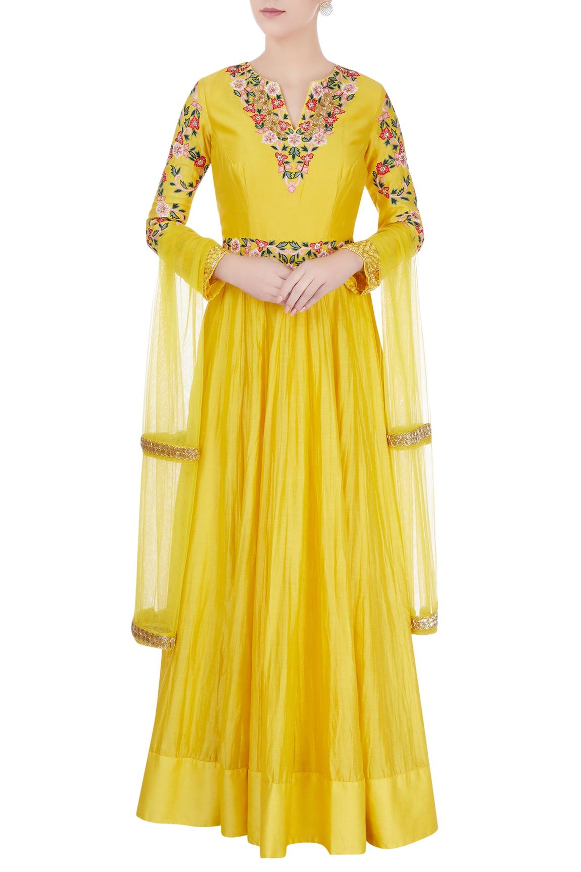 Yellow Embroidered Anarkali Set