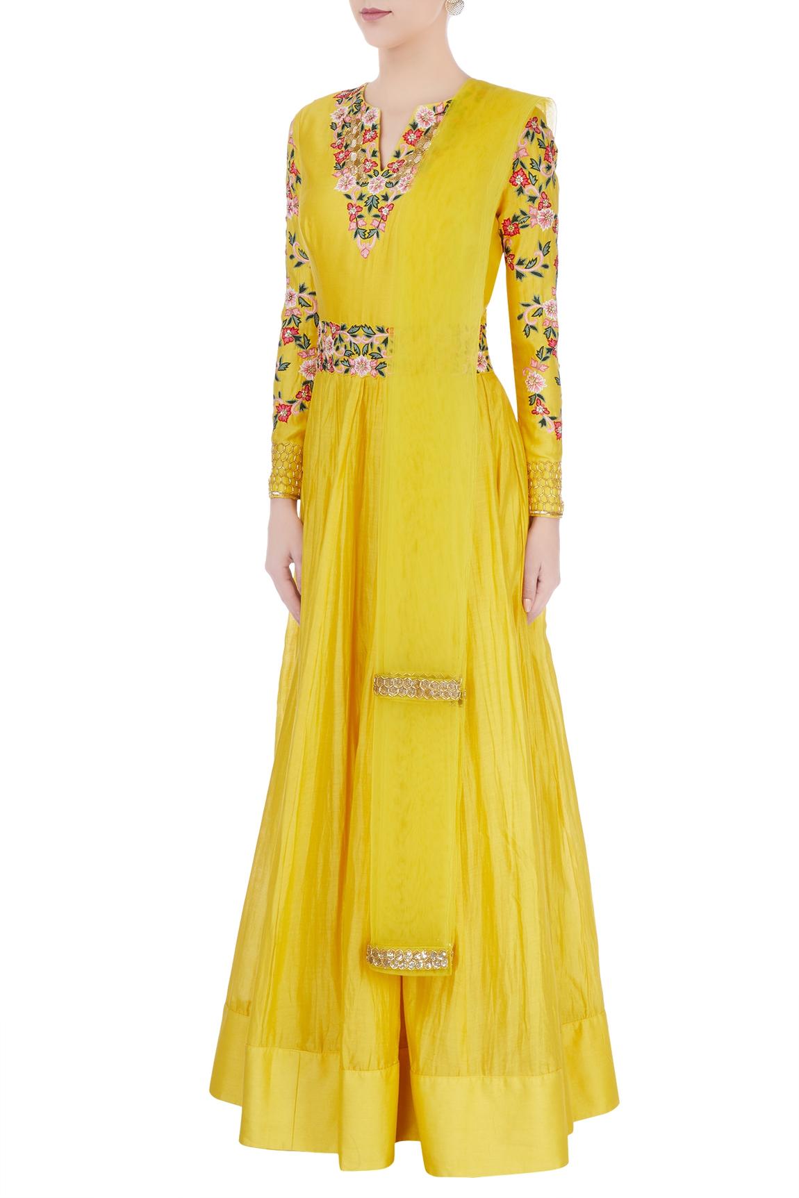 Yellow Embroidered Anarkali Set