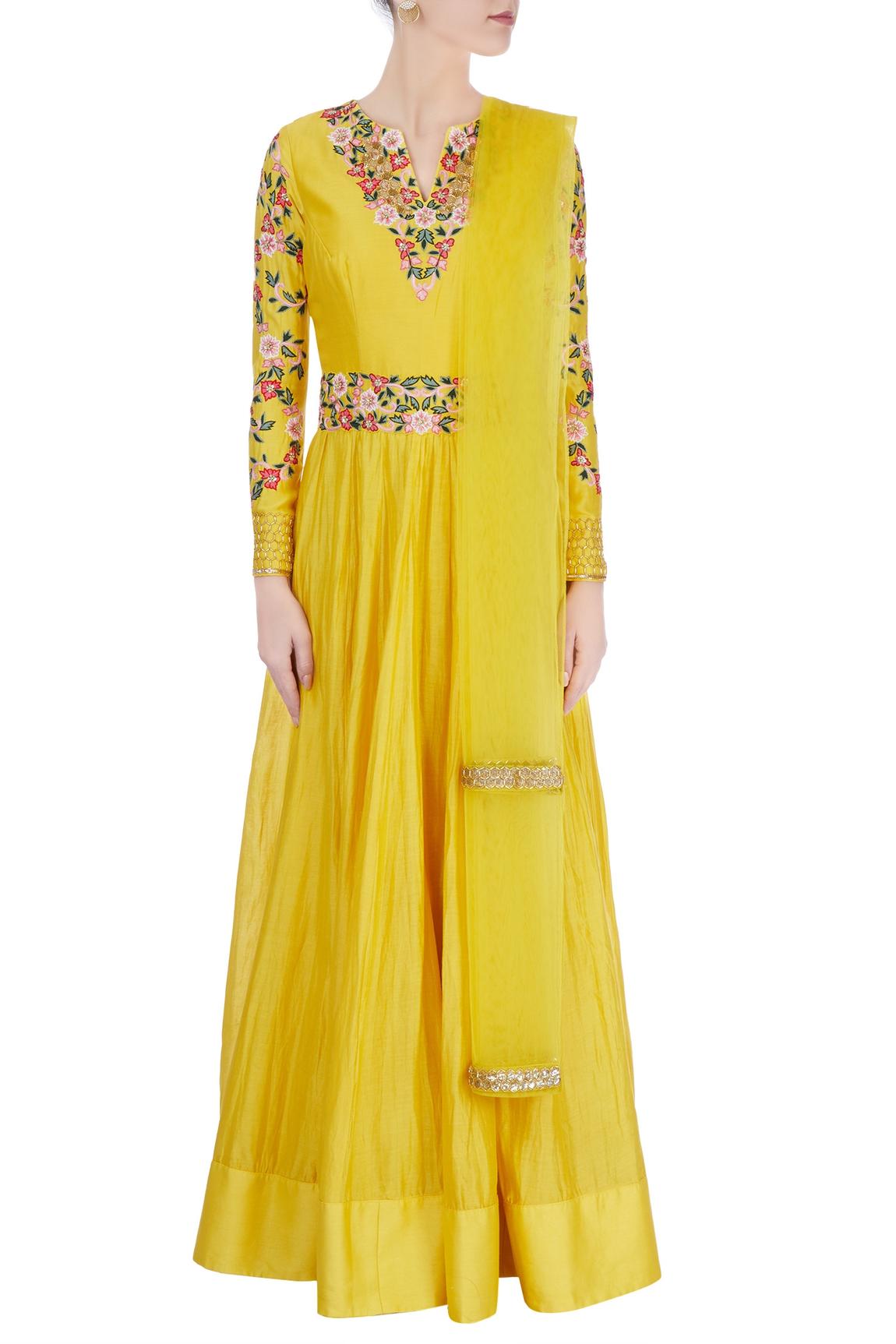 Yellow Embroidered Anarkali Set