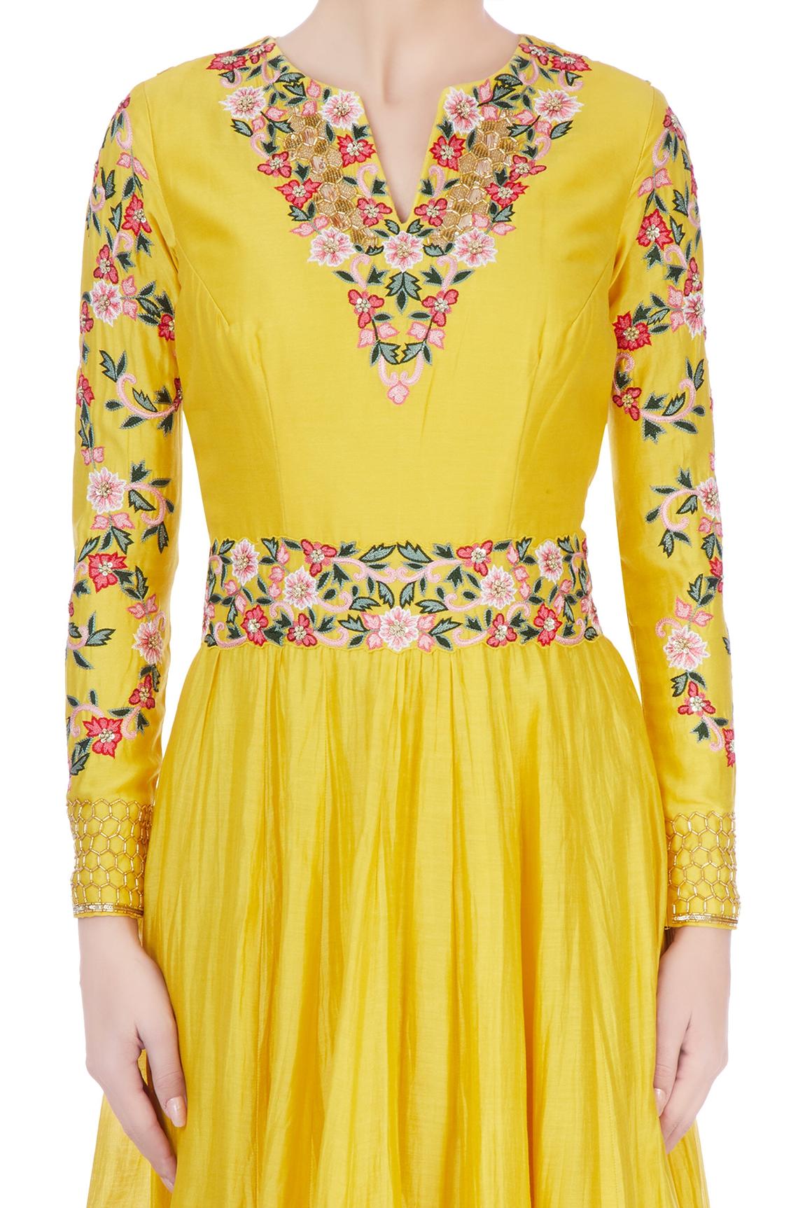 Yellow Embroidered Anarkali Set