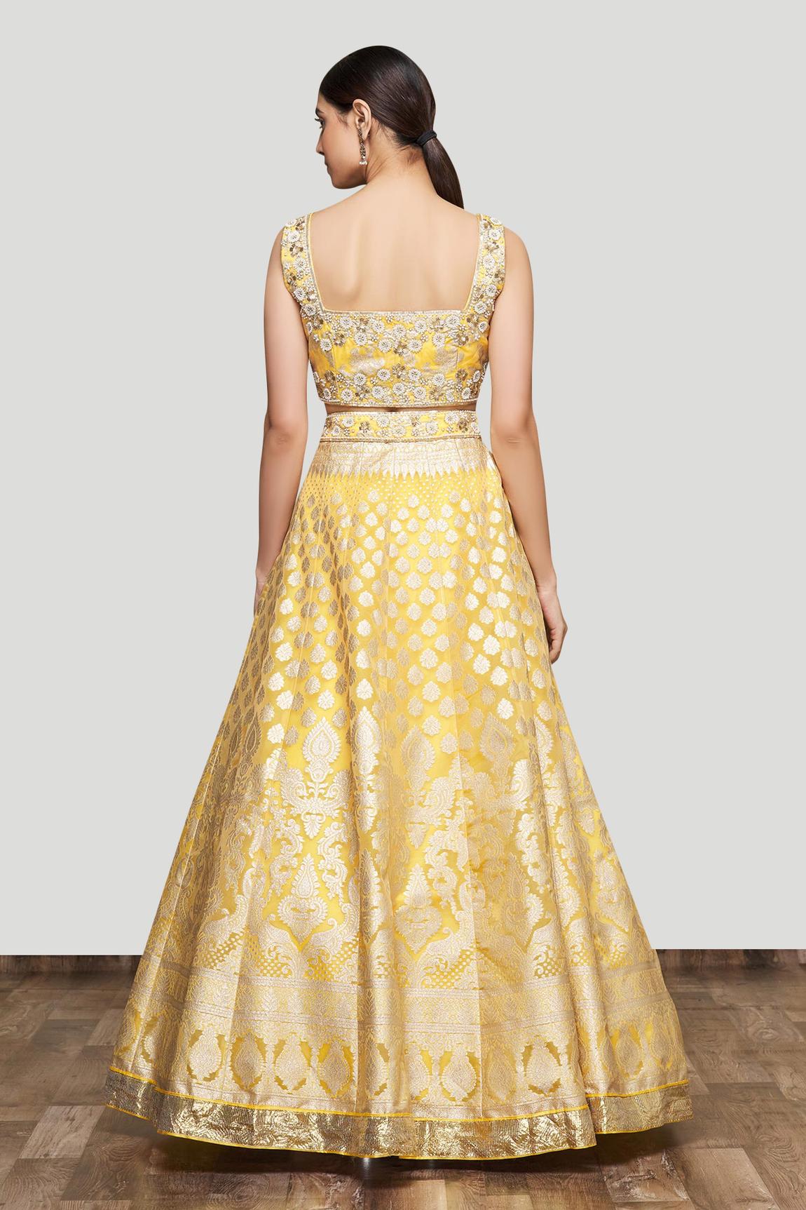 Yellow Organza Banarasi Lehenga Set