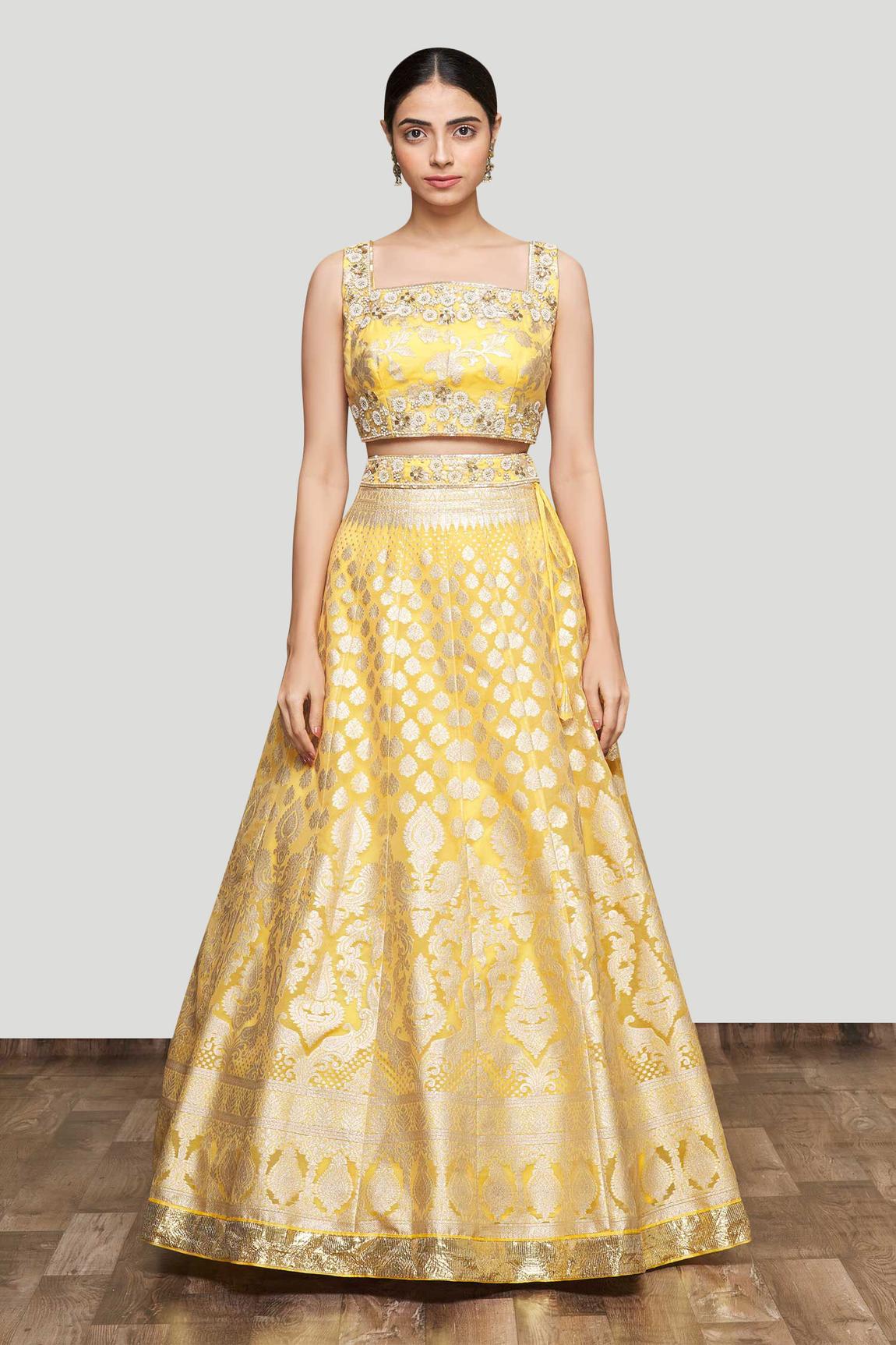 Yellow Organza Banarasi Lehenga Set