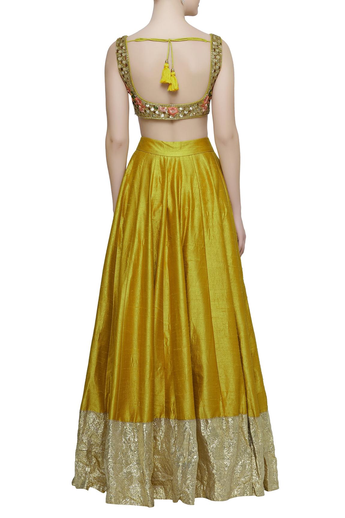 Yellow Raw Silk Embroidered Lehenga Set