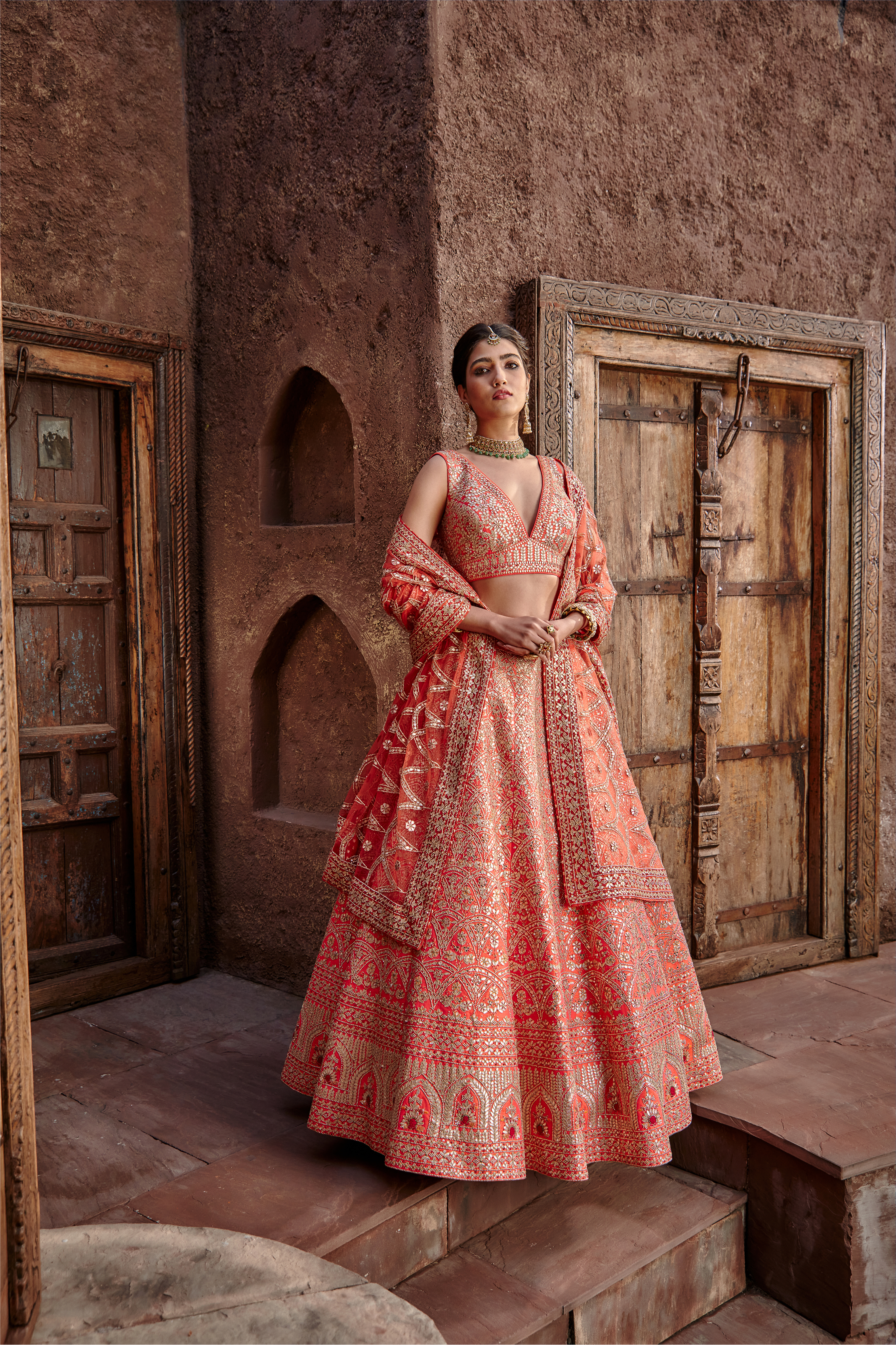 Orange Raw Silk Gota Lehenga Set for Festive and Bridal Wear