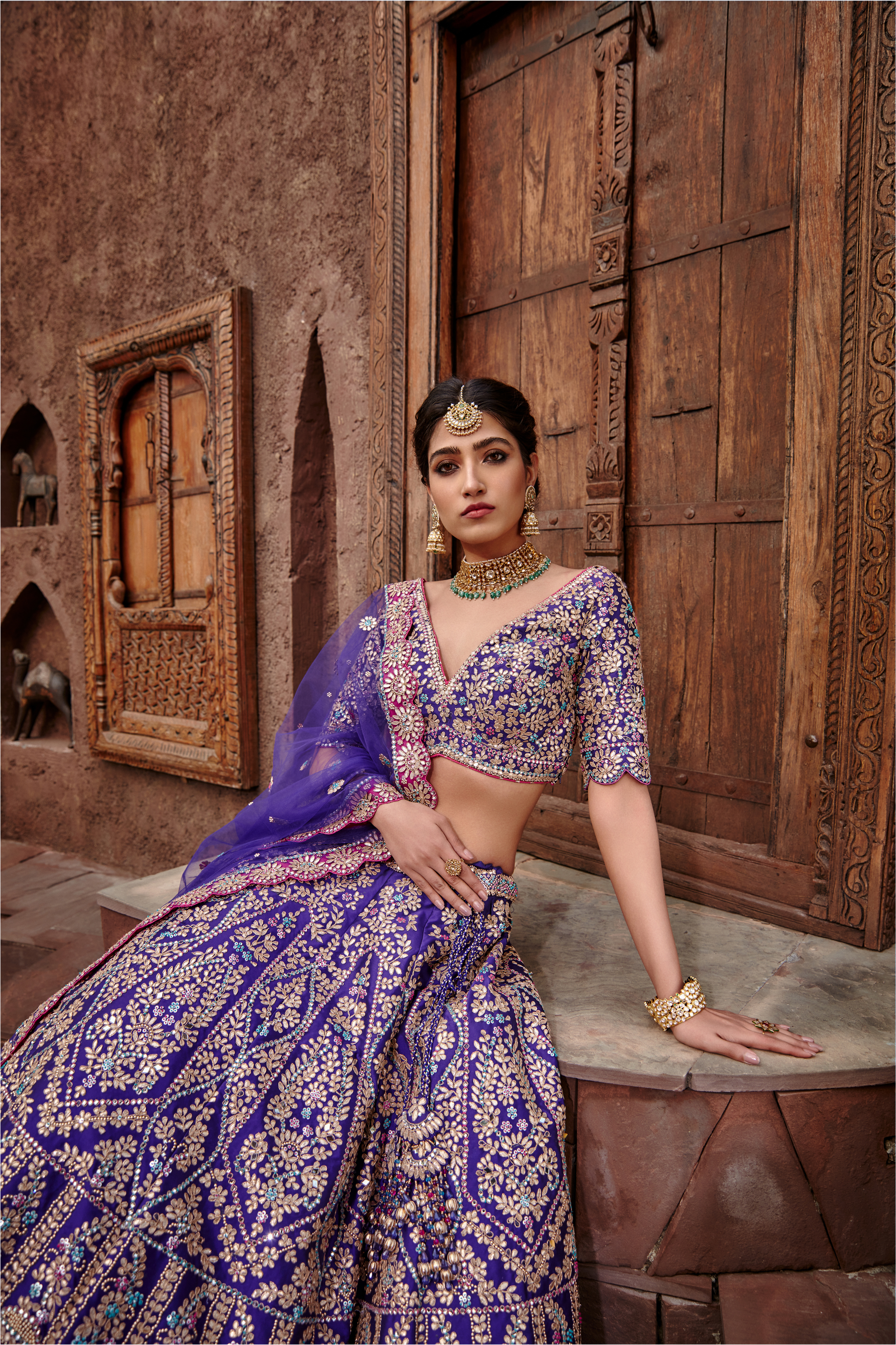 Purple Taffeta Lehenga Choli with Gota Patti & Crystal Work