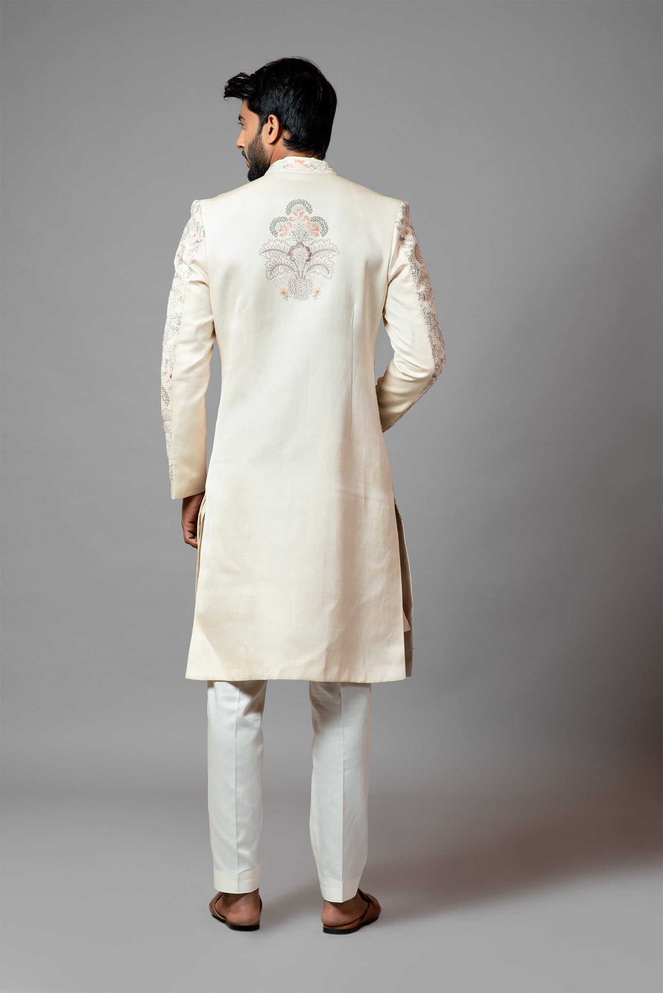 Multicolour Jaal Work Sherwani with Pant Pajama Set