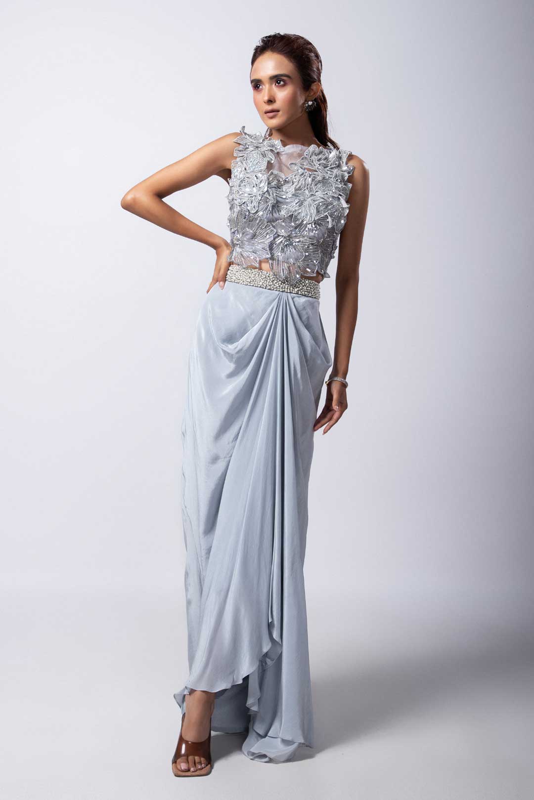 Arleth Drape Skirt Set Silver Drape Skirt