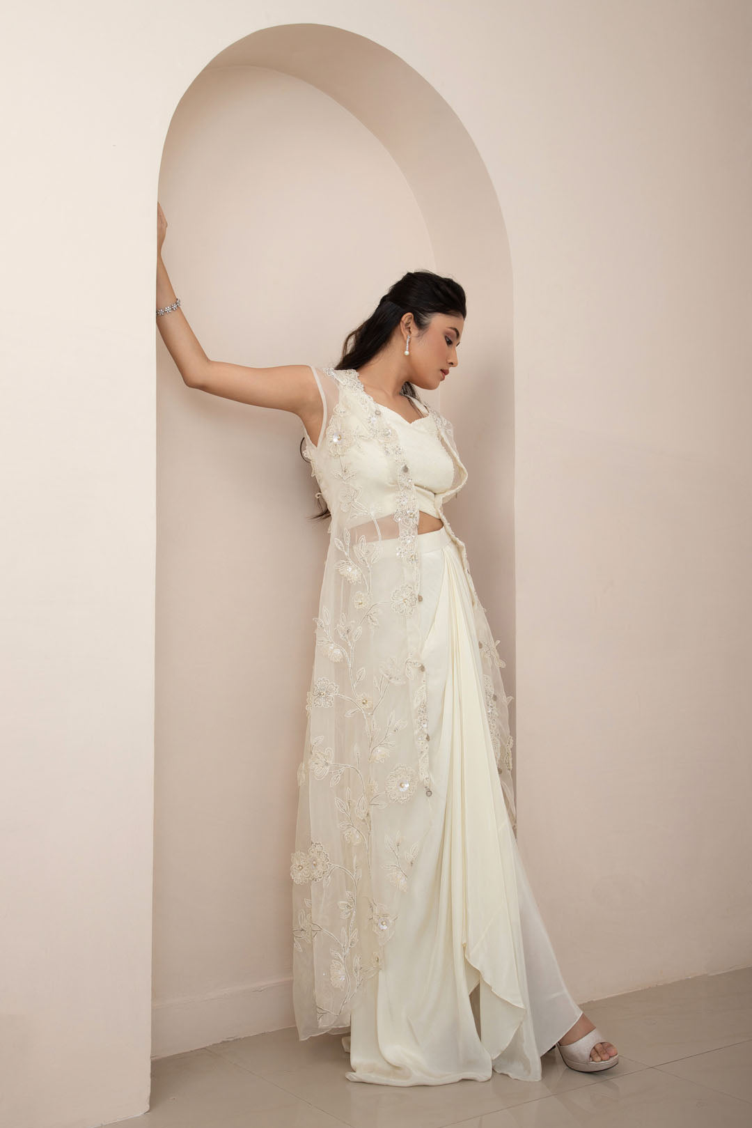 Ivory Wildflower Jacket and Drape Skirt Set