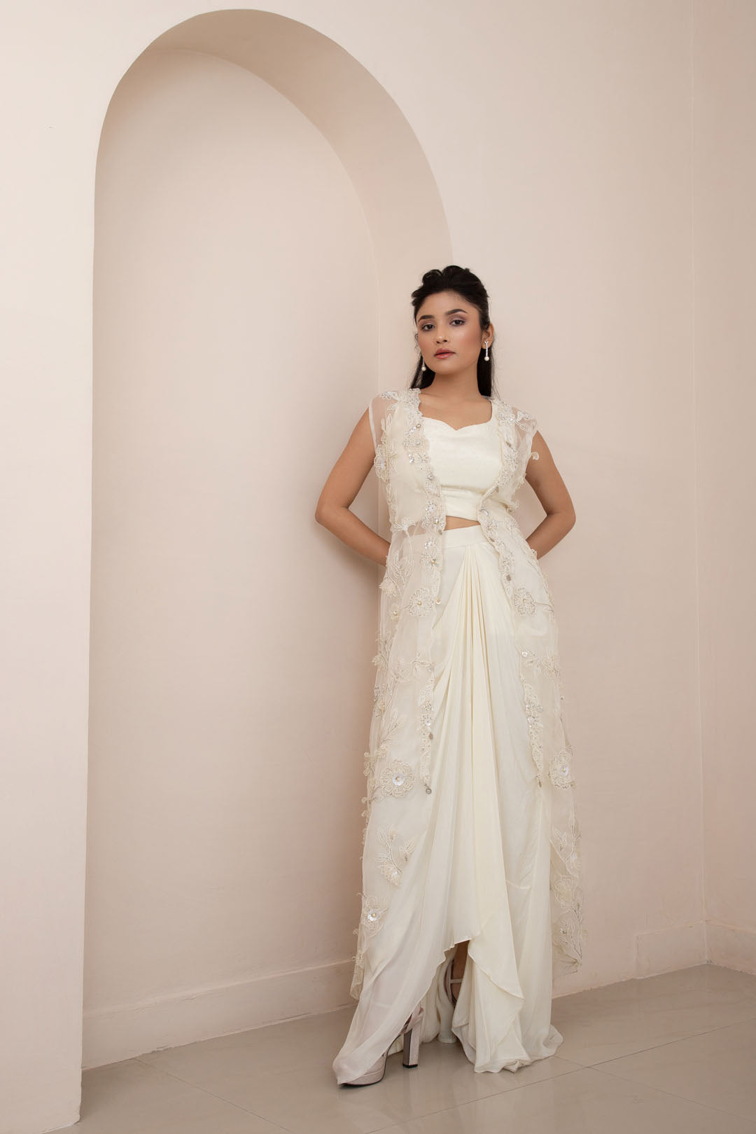 Ivory Wildflower Jacket and Drape Skirt Set