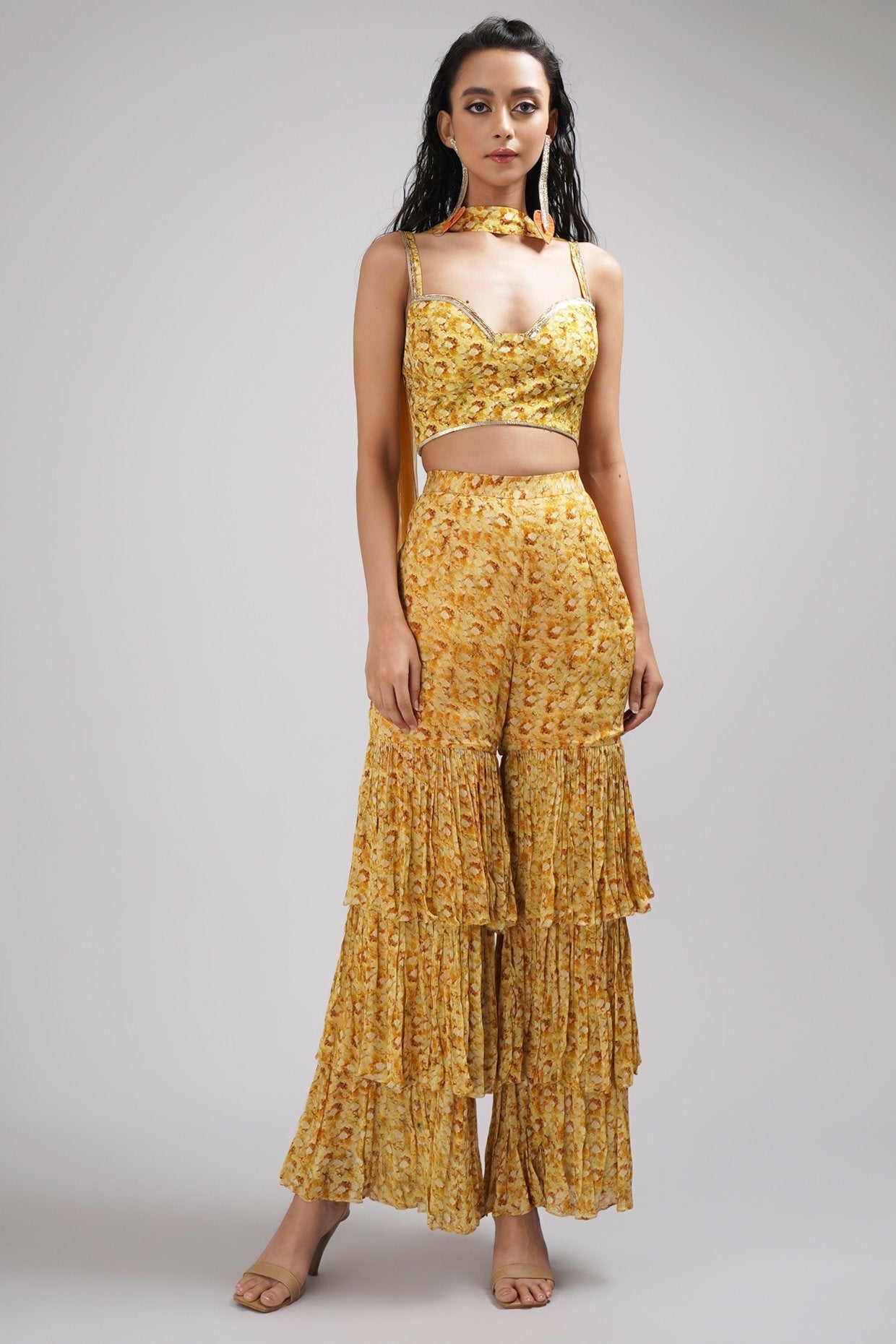 Sweetheart Neck Bustier Blouse Light Sharara Set