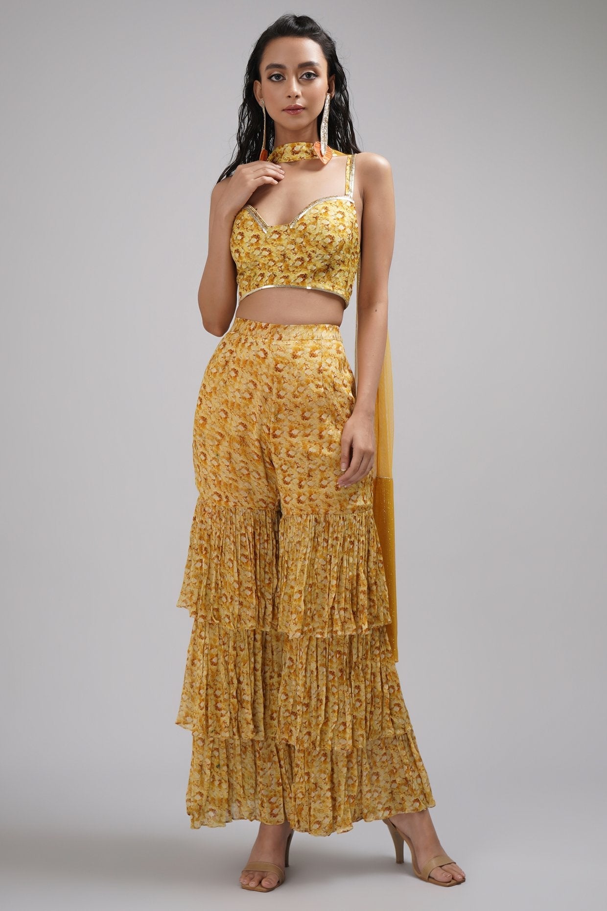 Sweetheart Neck Bustier Blouse Light Sharara Set