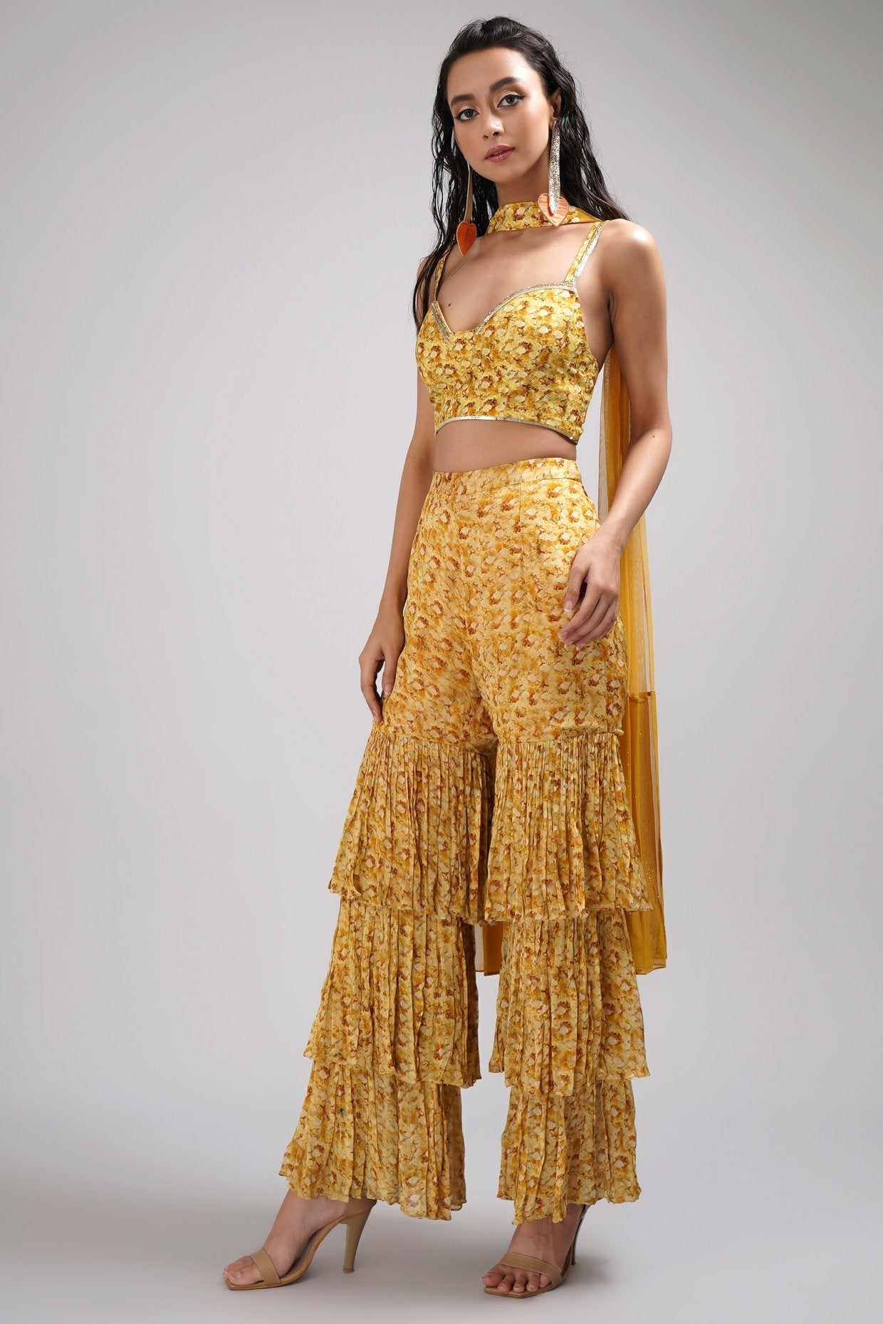 Sweetheart Neck Bustier Blouse Light Sharara Set