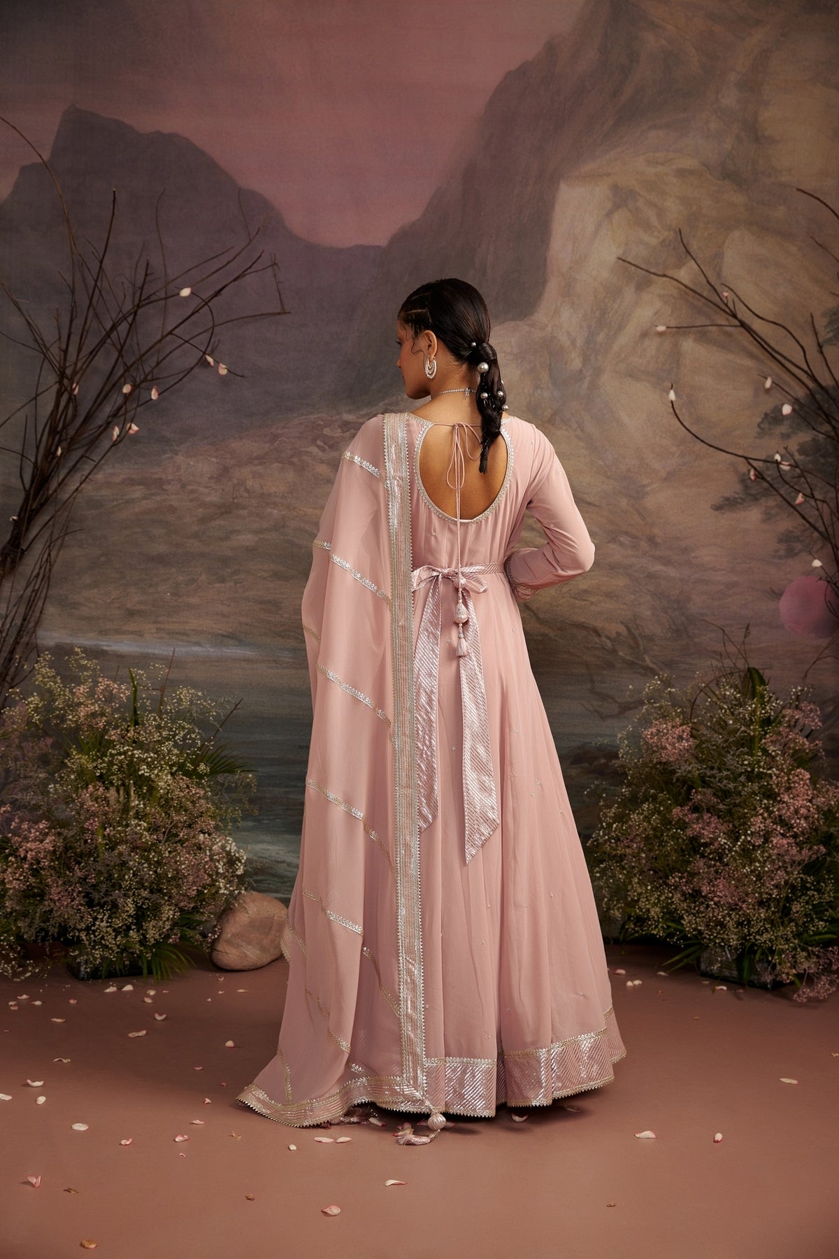 Embroidered Yoke Anarkali Set in Old Rose - Rasika Collection
