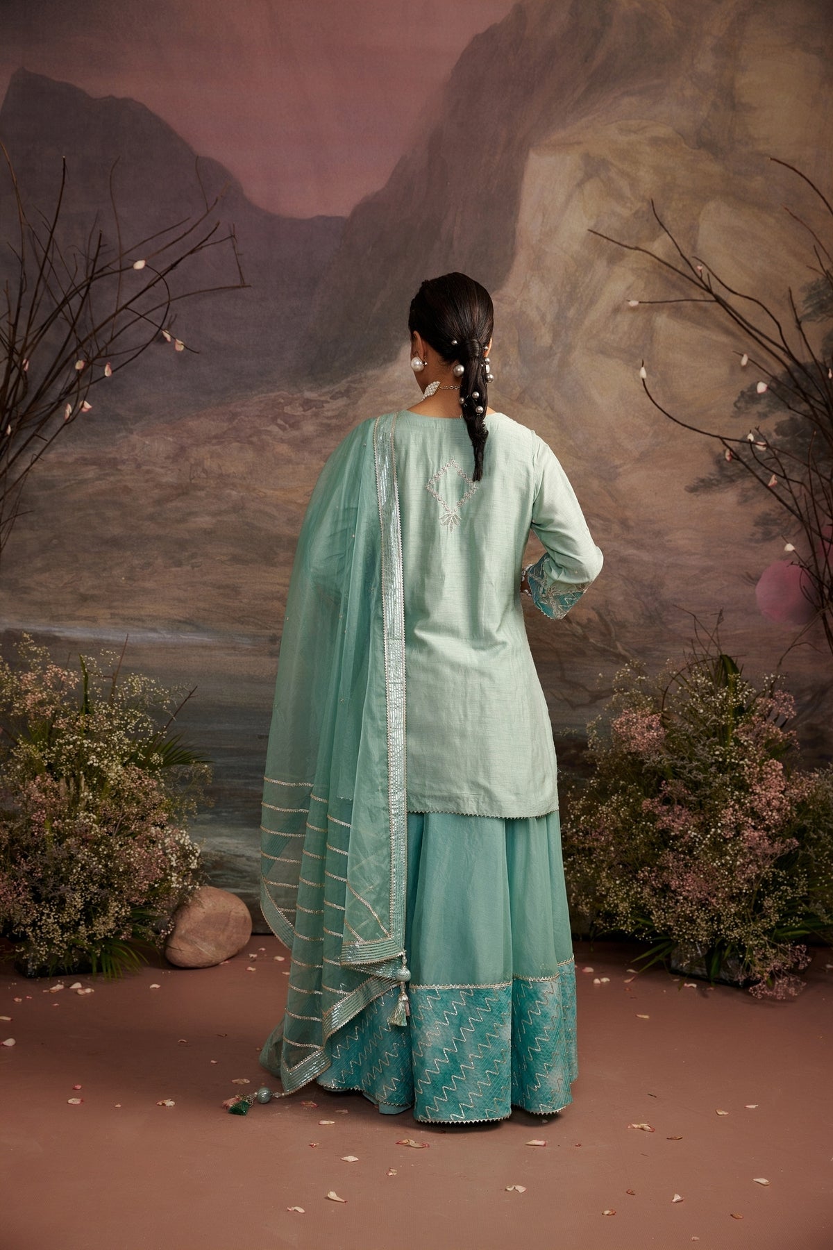 Nazuk Sea Green Embroidered Short Kurta and Gota Sharara Set