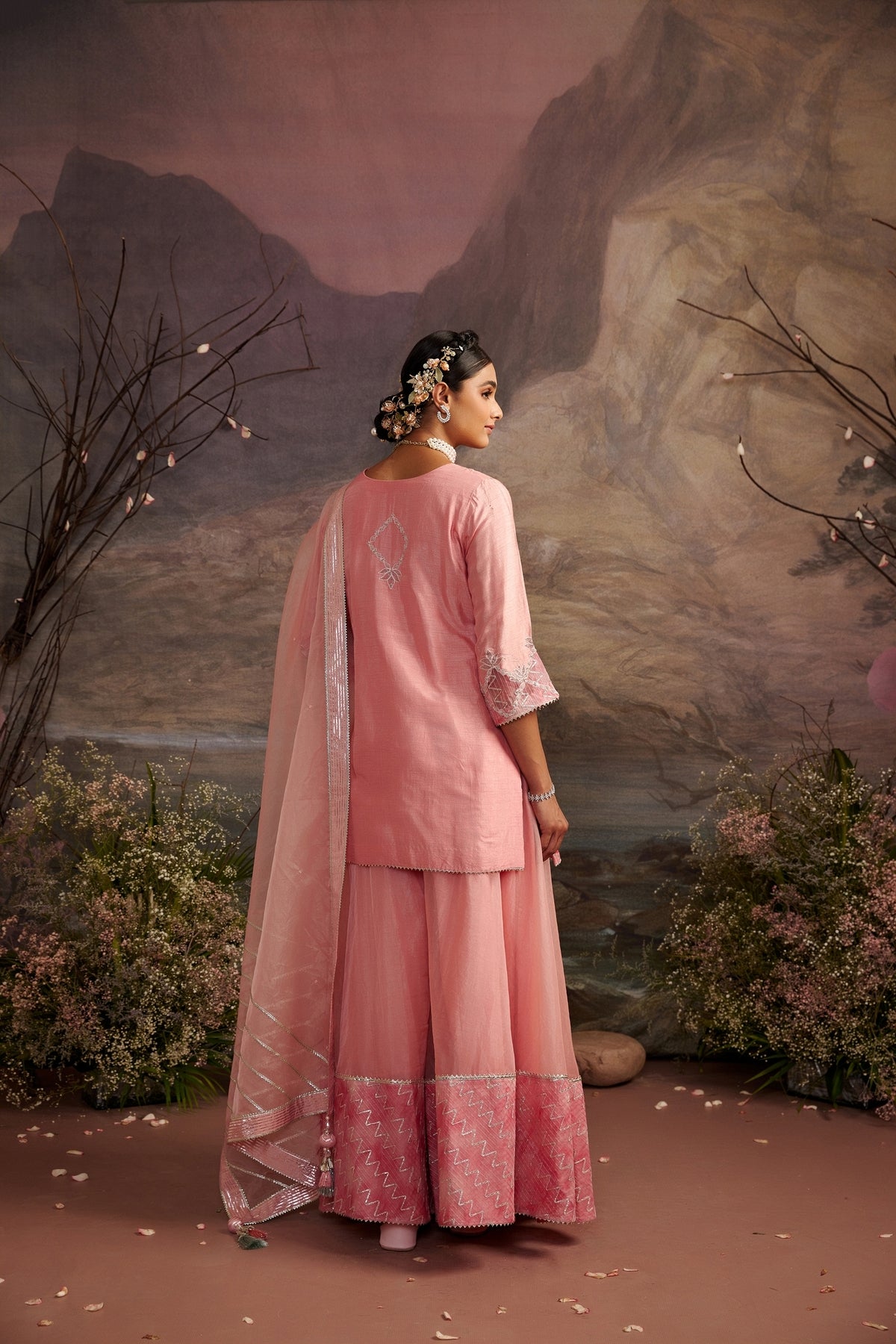 Nazuk Rose Pink Silk Sharara Set with Intricate Gota Embroidery