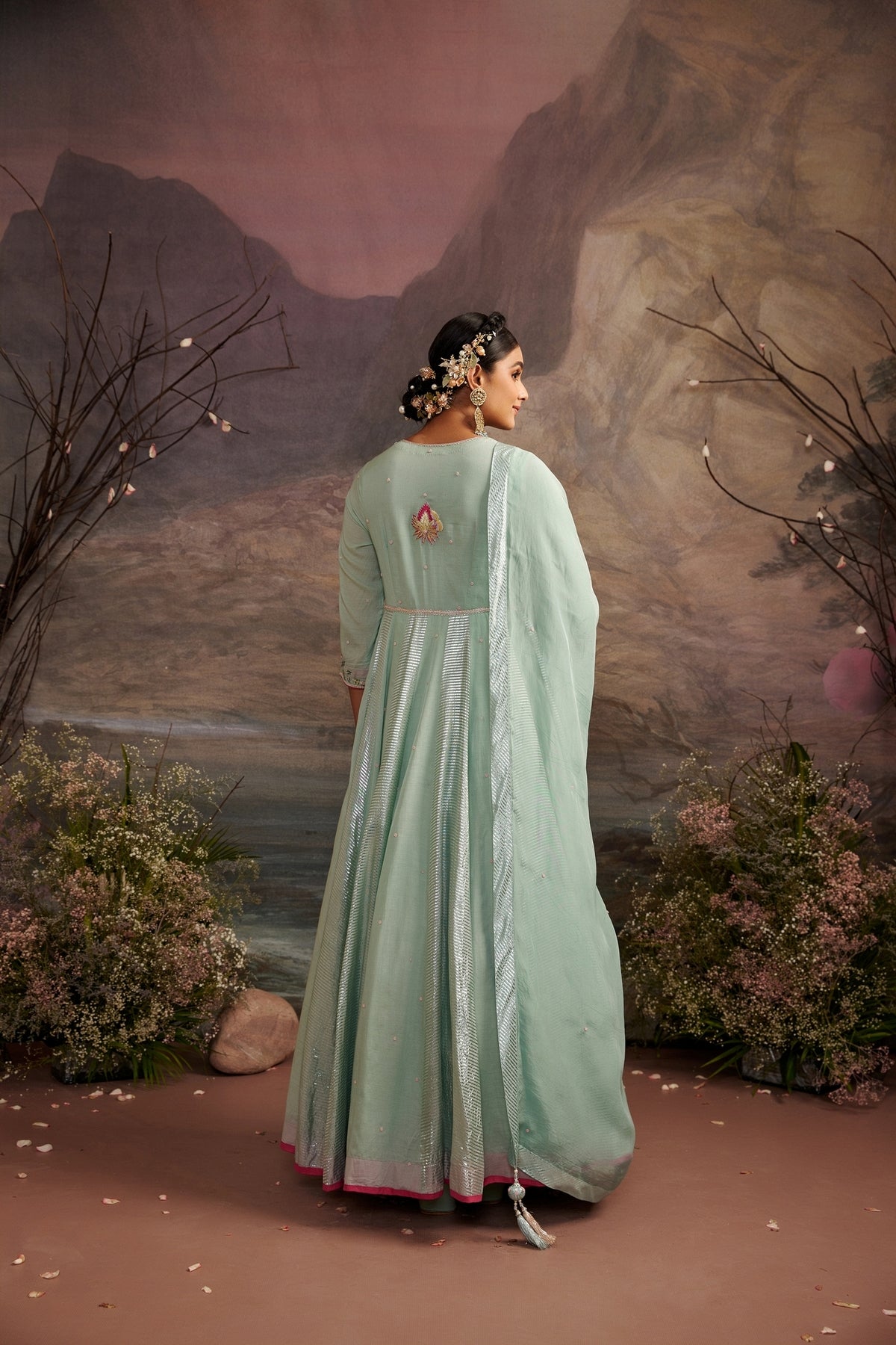 Sea Green Embroidered Cotton Silk Anarkali Set - Jagmag