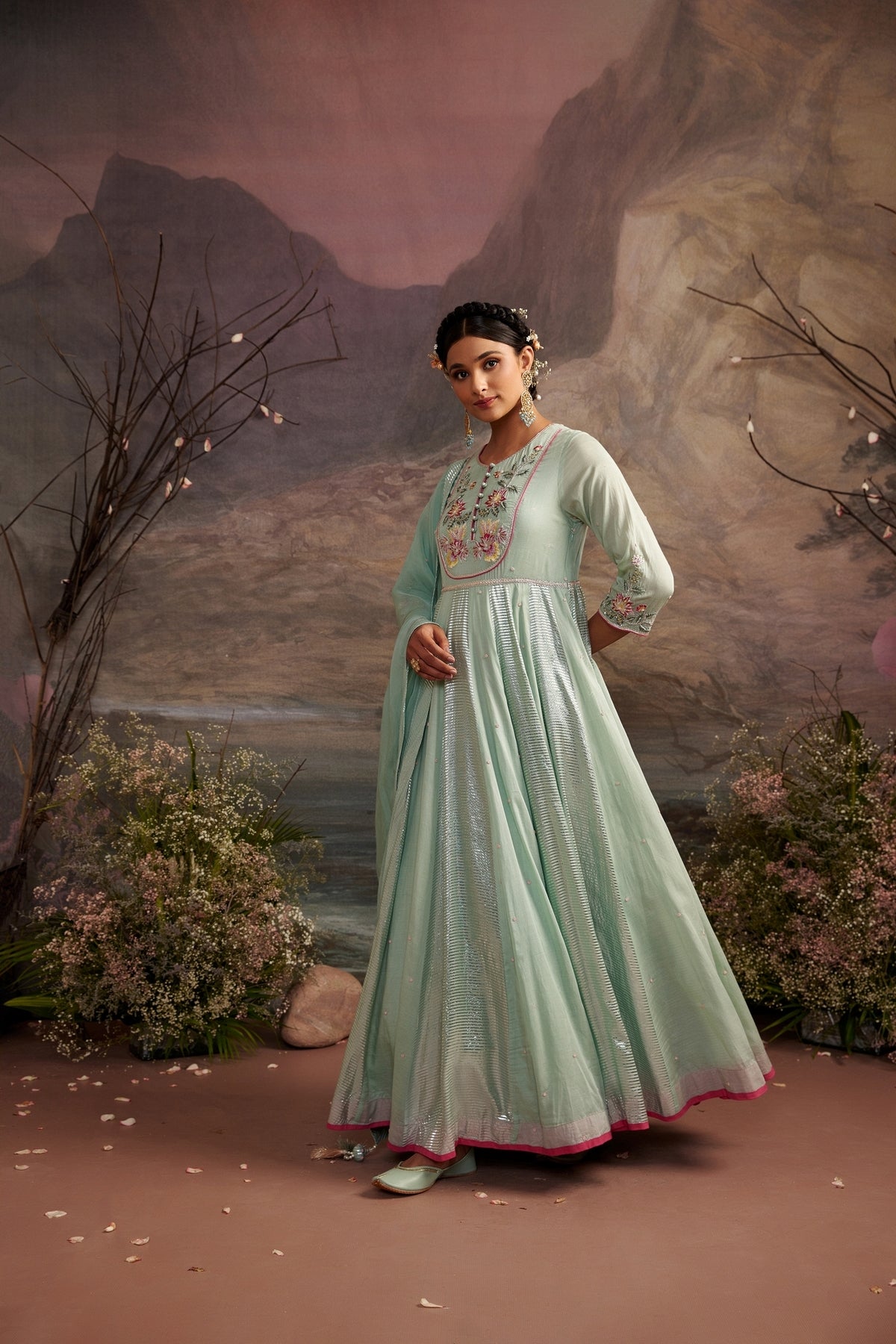 Sea Green Embroidered Cotton Silk Anarkali Set - Jagmag