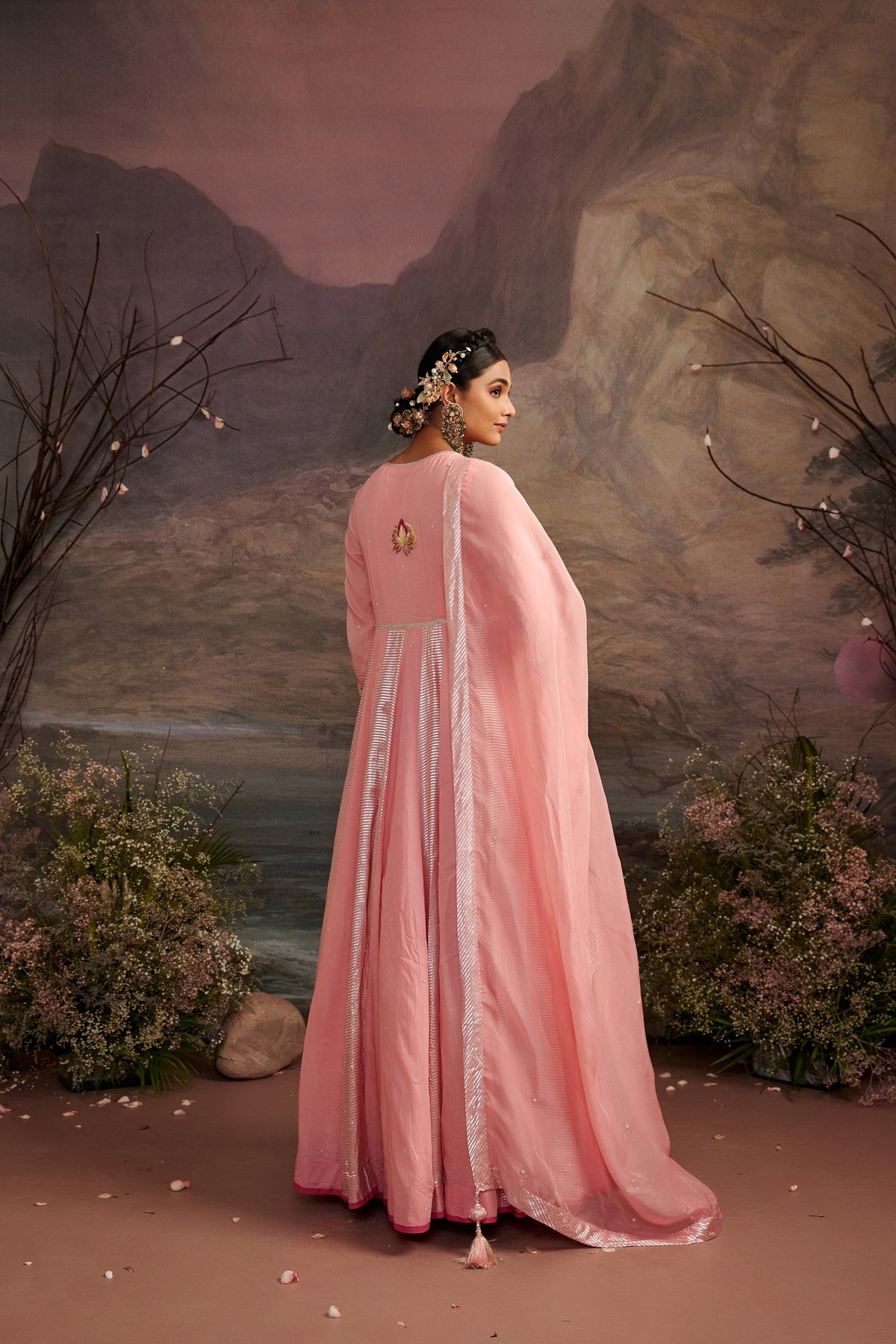 Jagmag Rose Pink Embroidered Cotton Silk Anarkali Set
