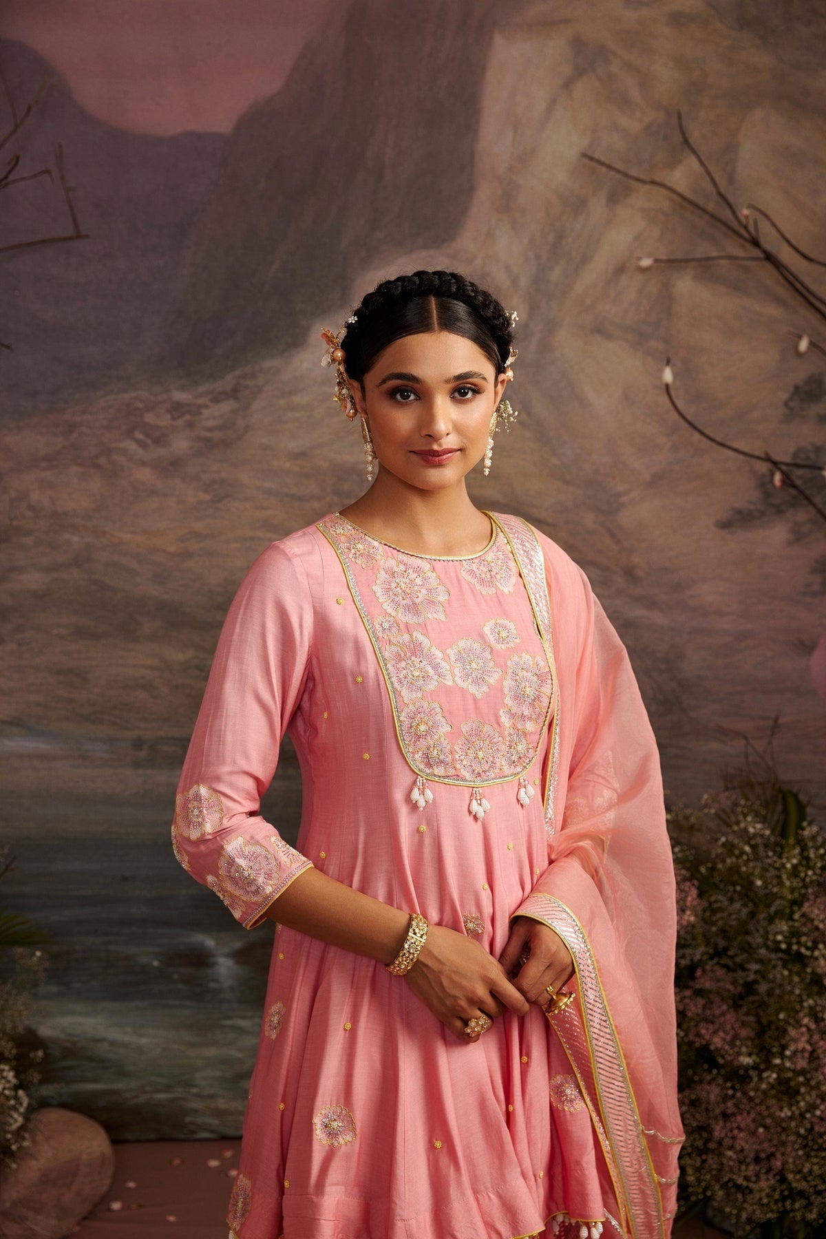 Rose Pink Cotton Silk Sharara Set with Organza Dupatta - Reeti
