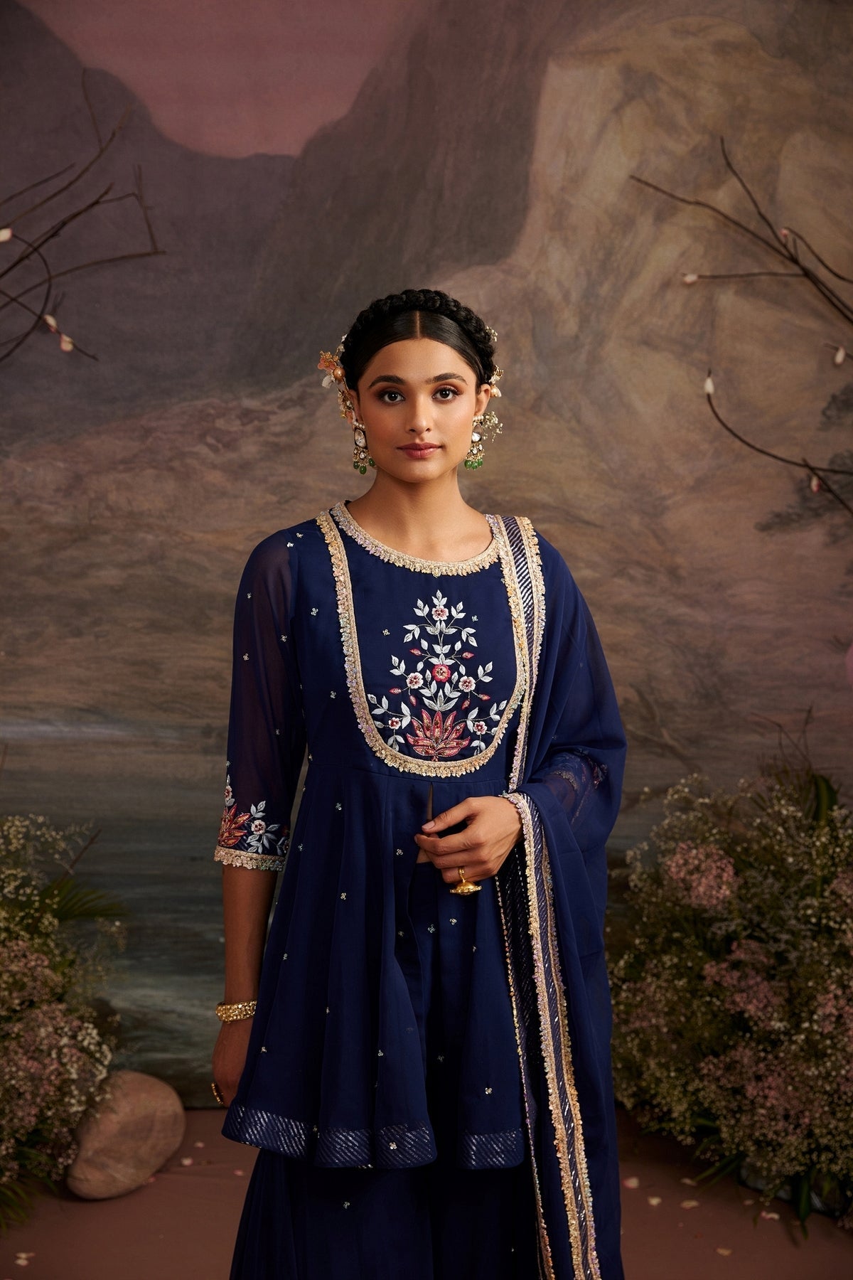 Gungun Navy Blue Peplum Kurta with Sharara Set - Luxury Ethnic Wear