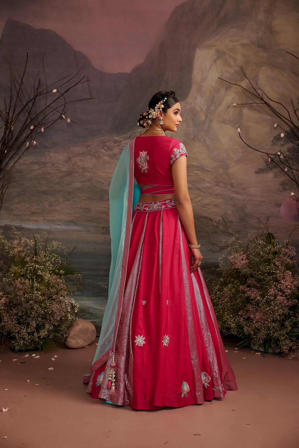 Saundarya Rani Pink Embroidered Dupion Silk Lehenga Set