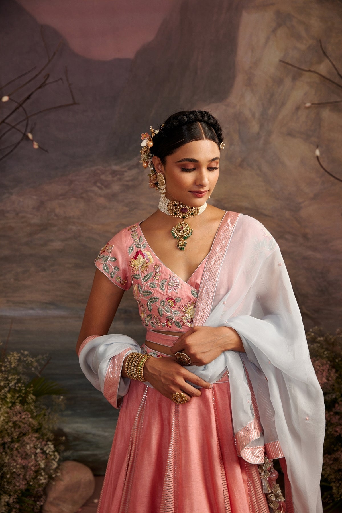 Rose Pink Embroidered Lehenga Set - Saundarya Wedding Wear