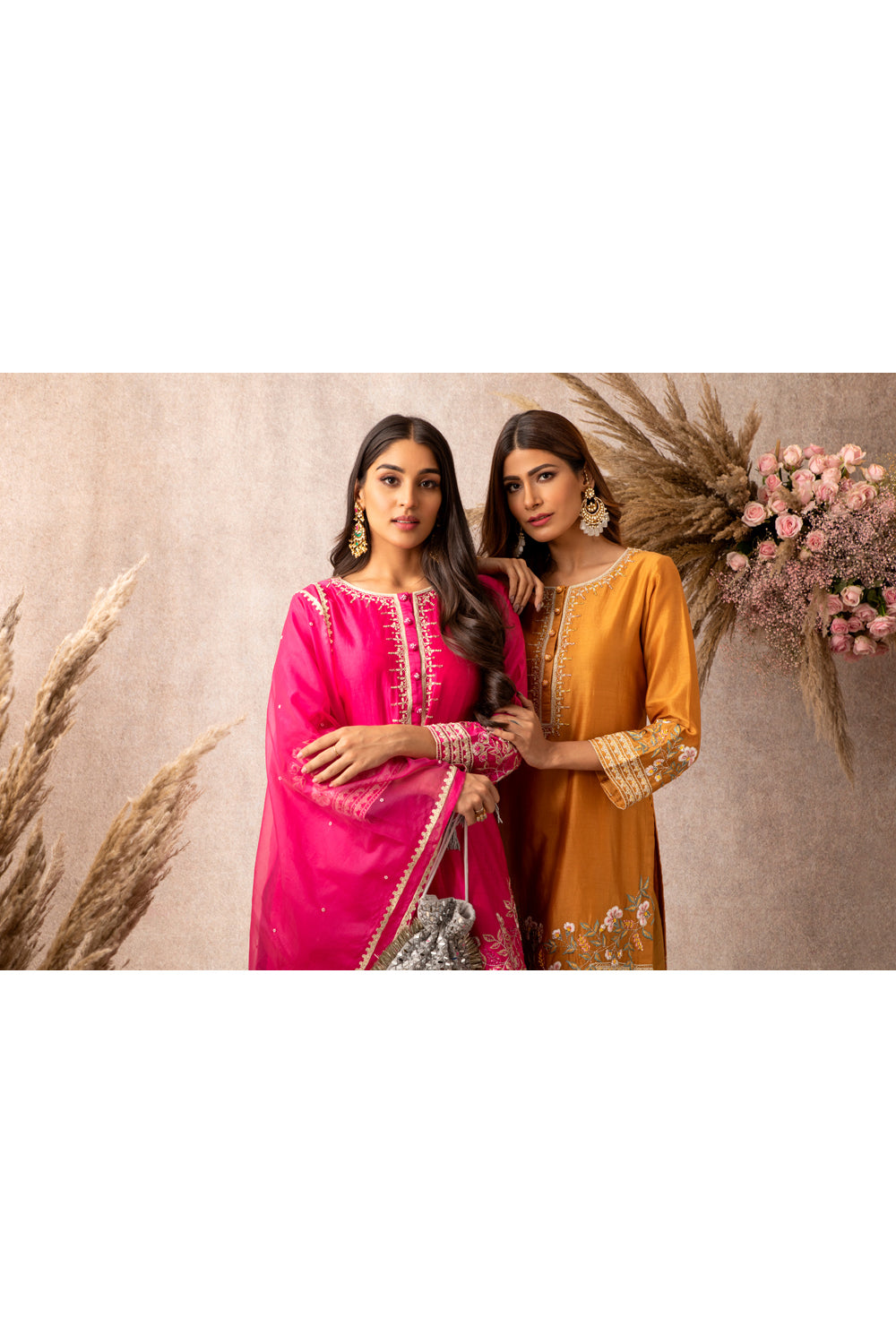 Mishka Short Embroidered Chanderi Kurta with Organza Sharara Set