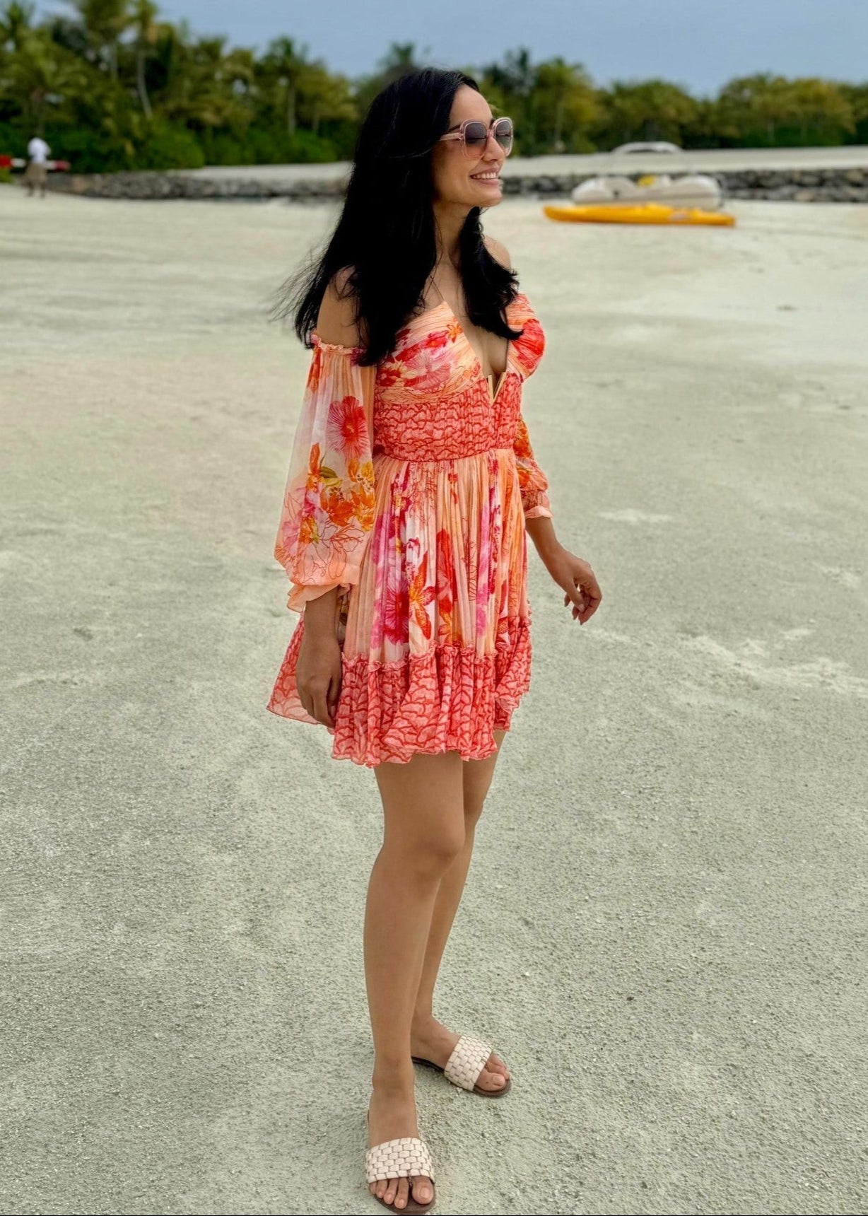 Orange Pastoral Mist Mushroom Mini Dress