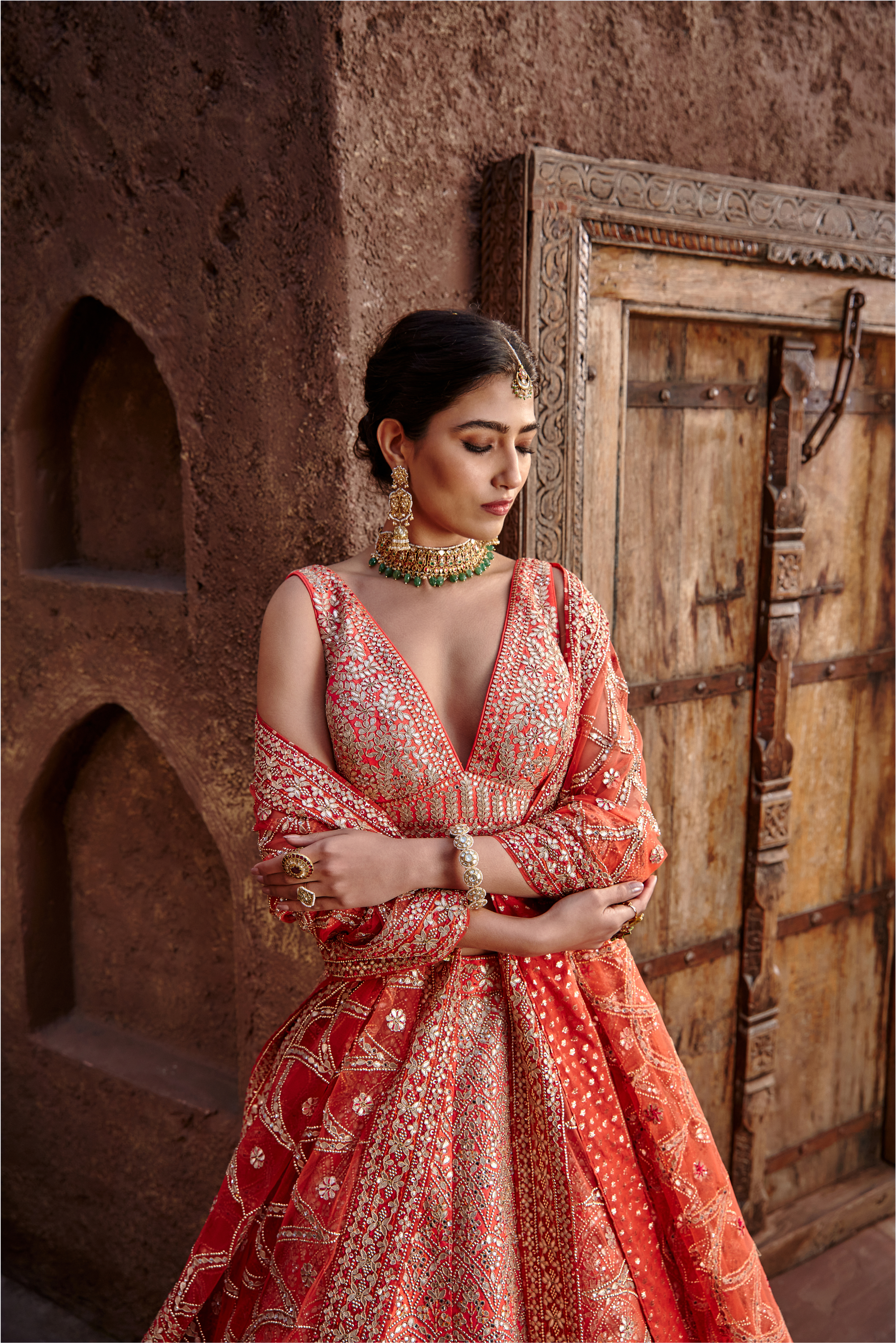 Orange Raw Silk Gota Lehenga Set for Festive and Bridal Wear