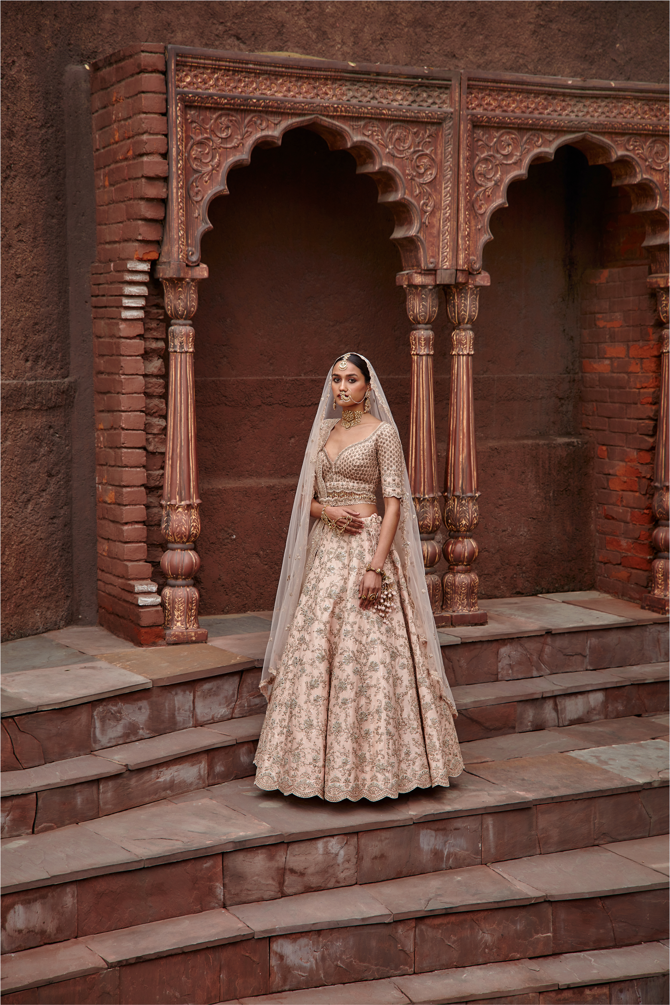 Blush Pink Raw Silk Lehenga Set with Antique Zari & Beadwork