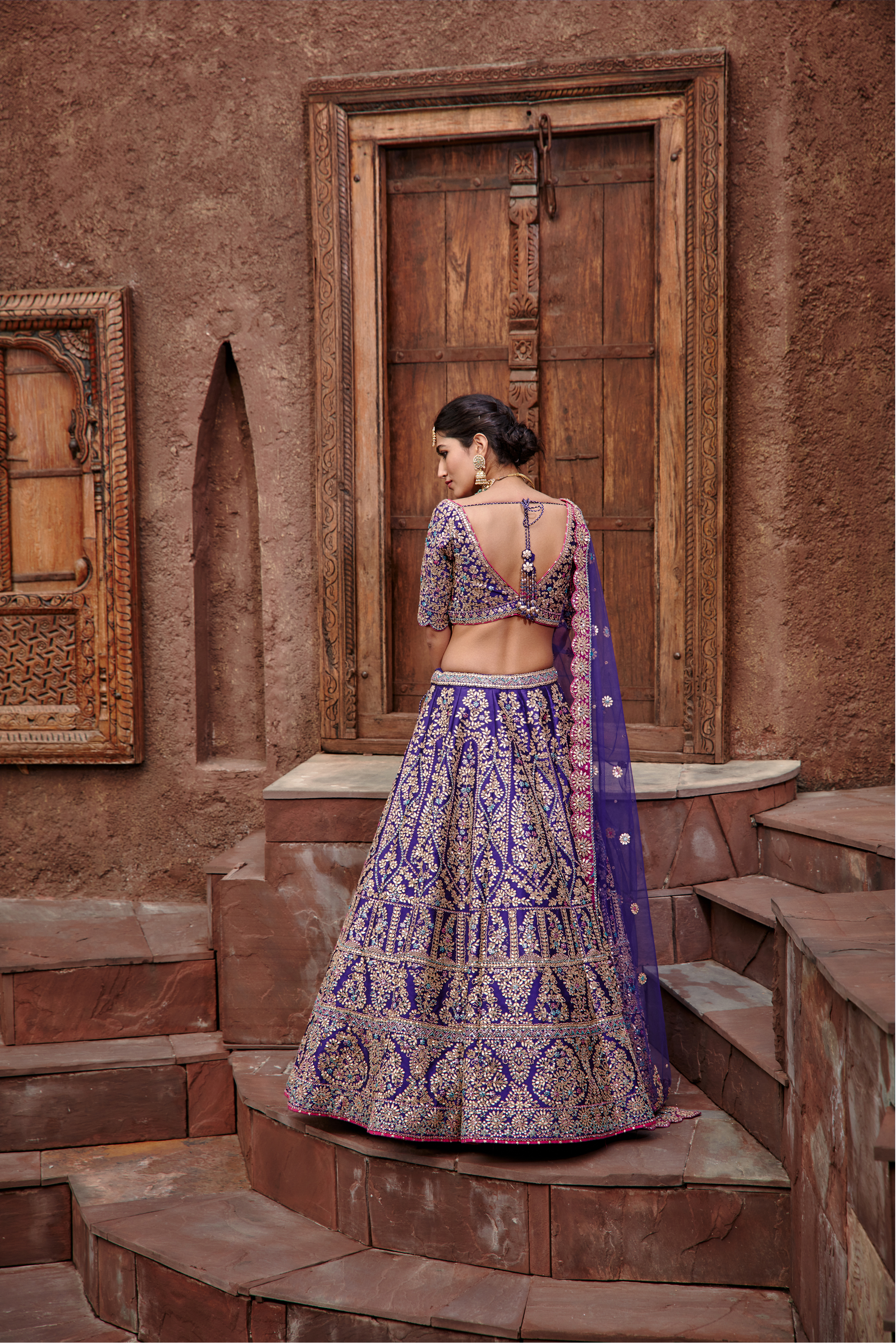 Purple Taffeta Lehenga Choli with Gota Patti & Crystal Work
