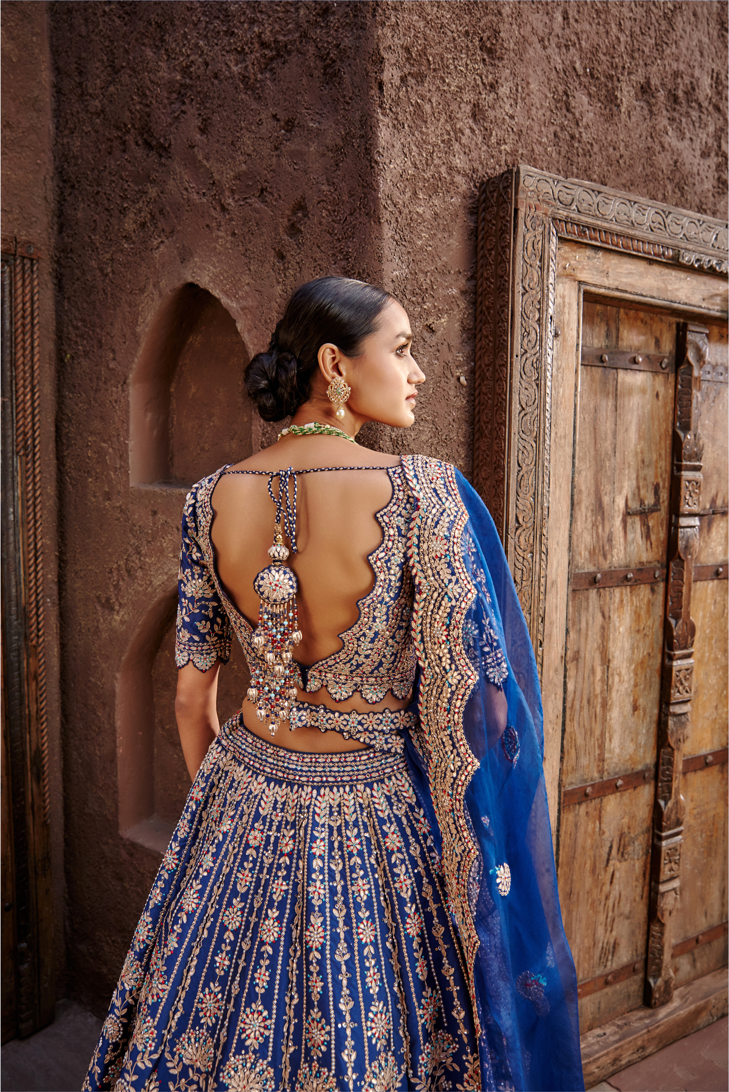 Midnight Blue Taffeta Lehenga with Gota Work for Weddings