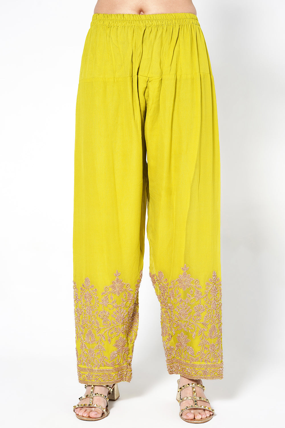 Black Georgette Kurta Set with Lime Green Embroidered Pants