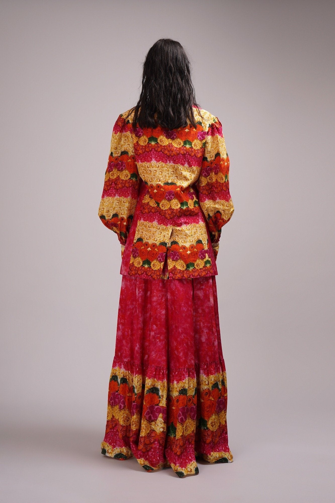 Scoop Neck Bustier Blouse Light Lehanga Set Paired With A Stylised Jacket.