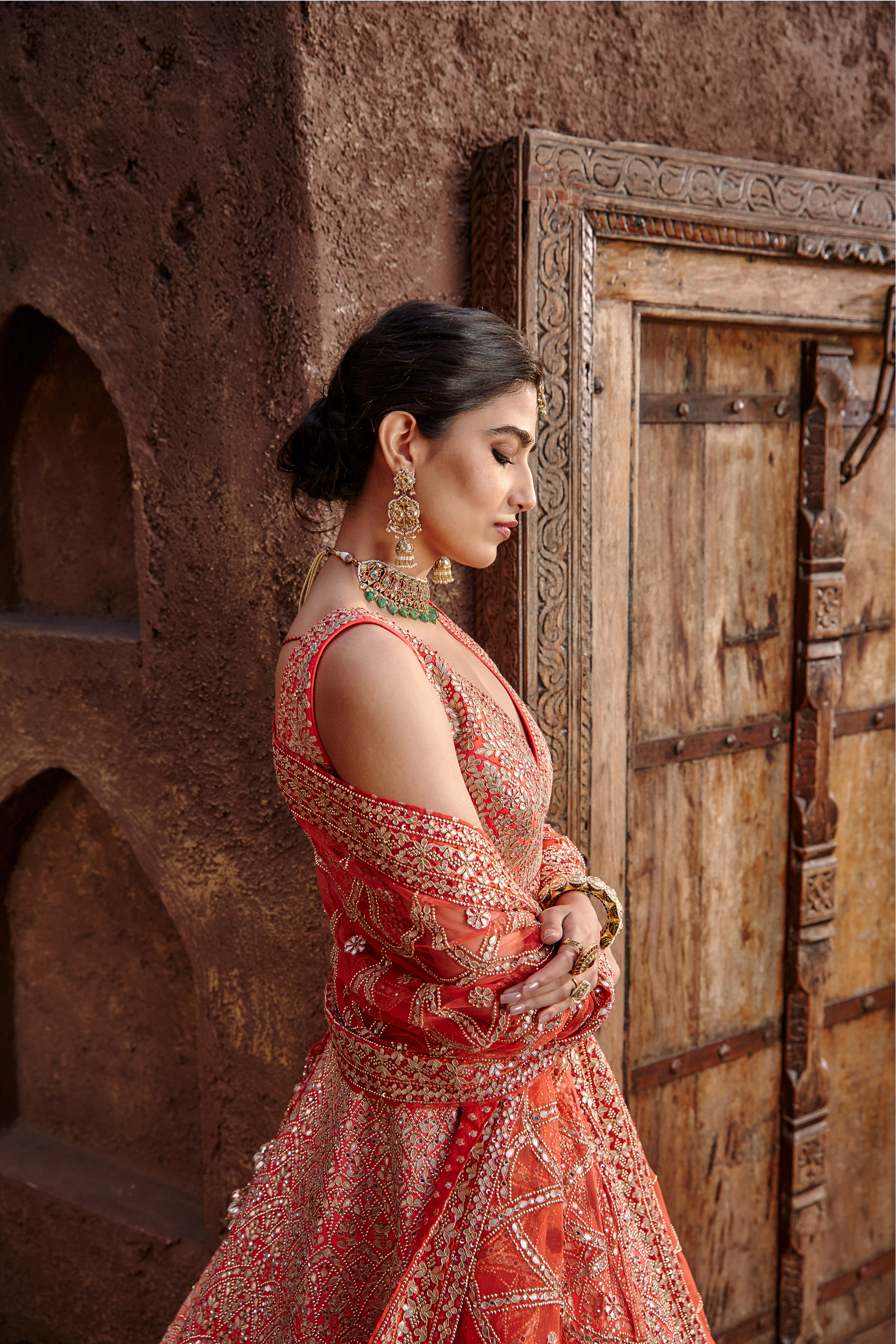 Orange Raw Silk Gota Lehenga Set for Festive and Bridal Wear