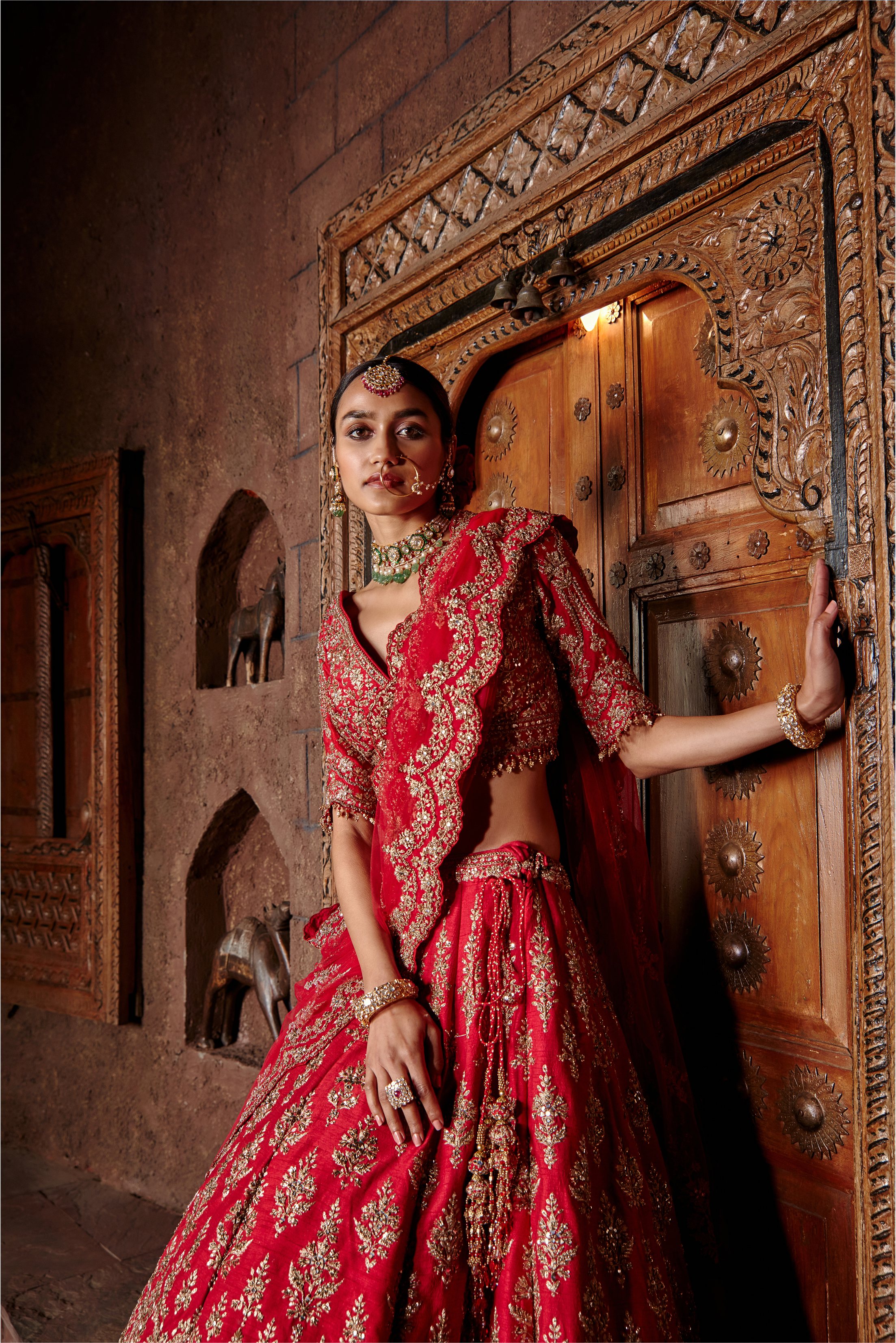 Cardinal Red Raw Silk Lehenga Set for Bridal & Wedding Wear