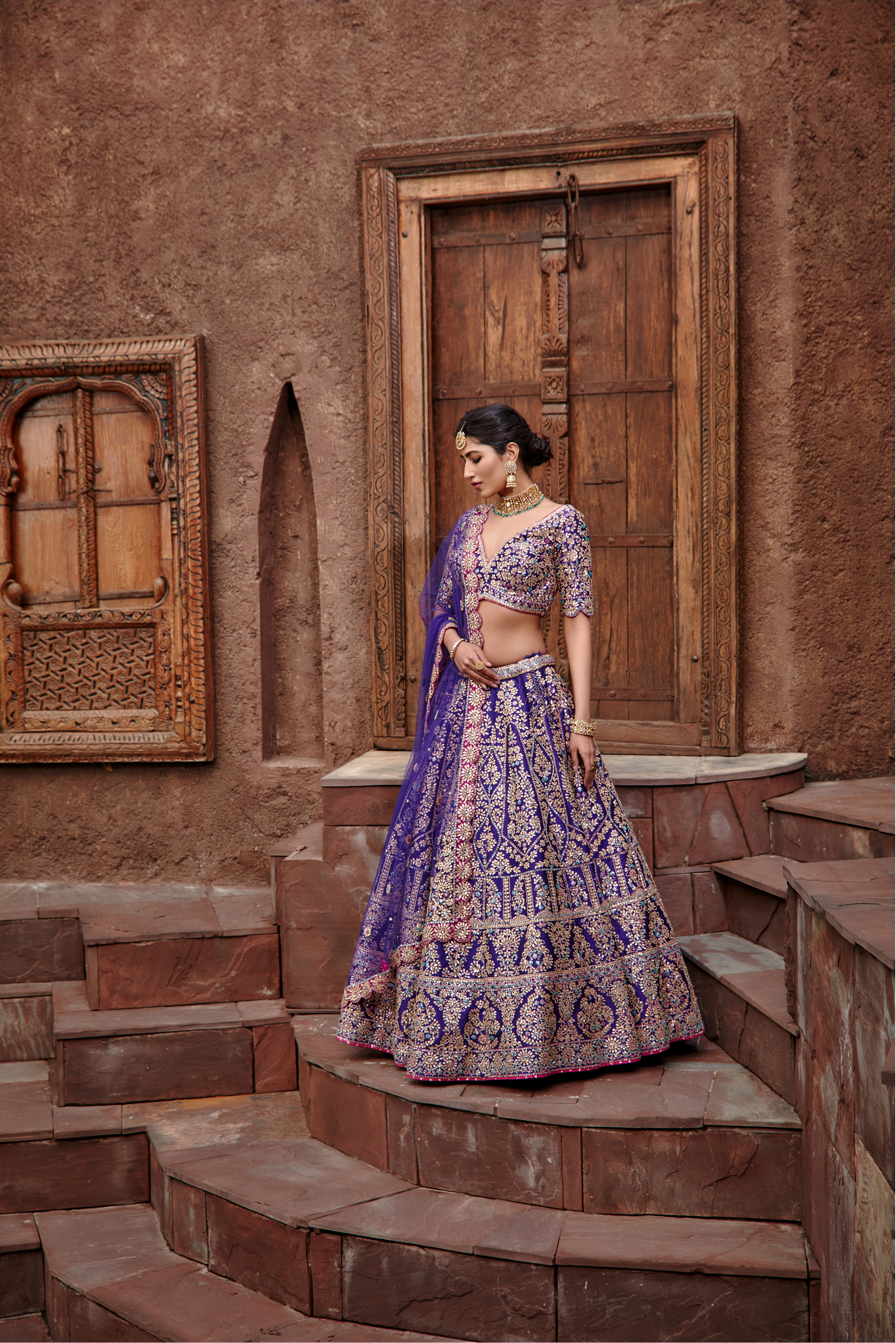 Purple Taffeta Lehenga Choli with Gota Patti & Crystal Work