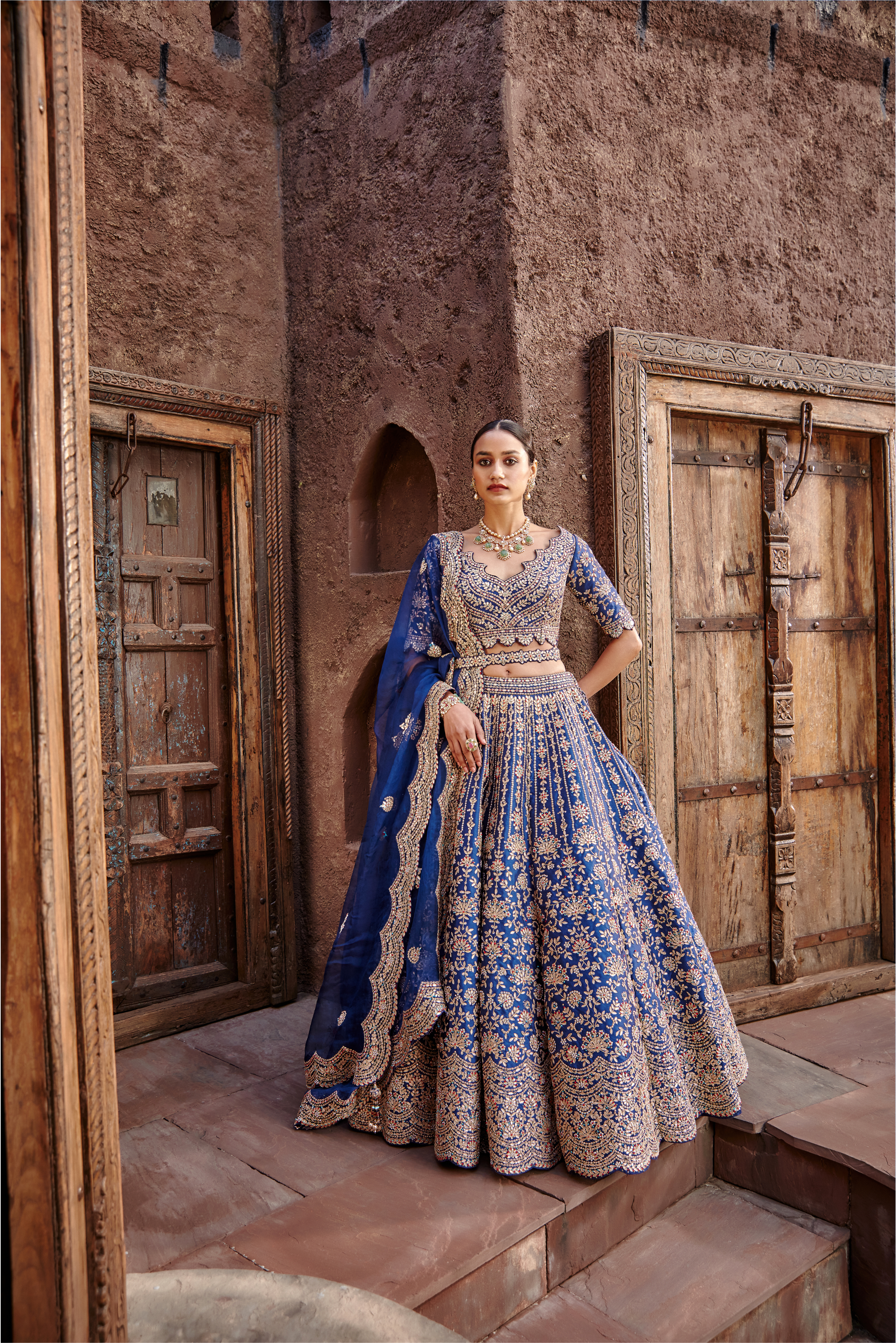 Midnight Blue Taffeta Lehenga with Gota Work for Weddings