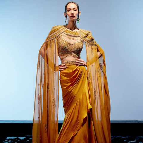 Image of Eraya Printed Jumpsuits with cape