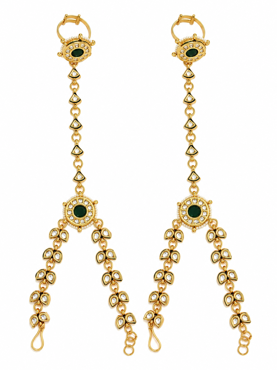 Kundan Pearl Chain Haath Phool Pair